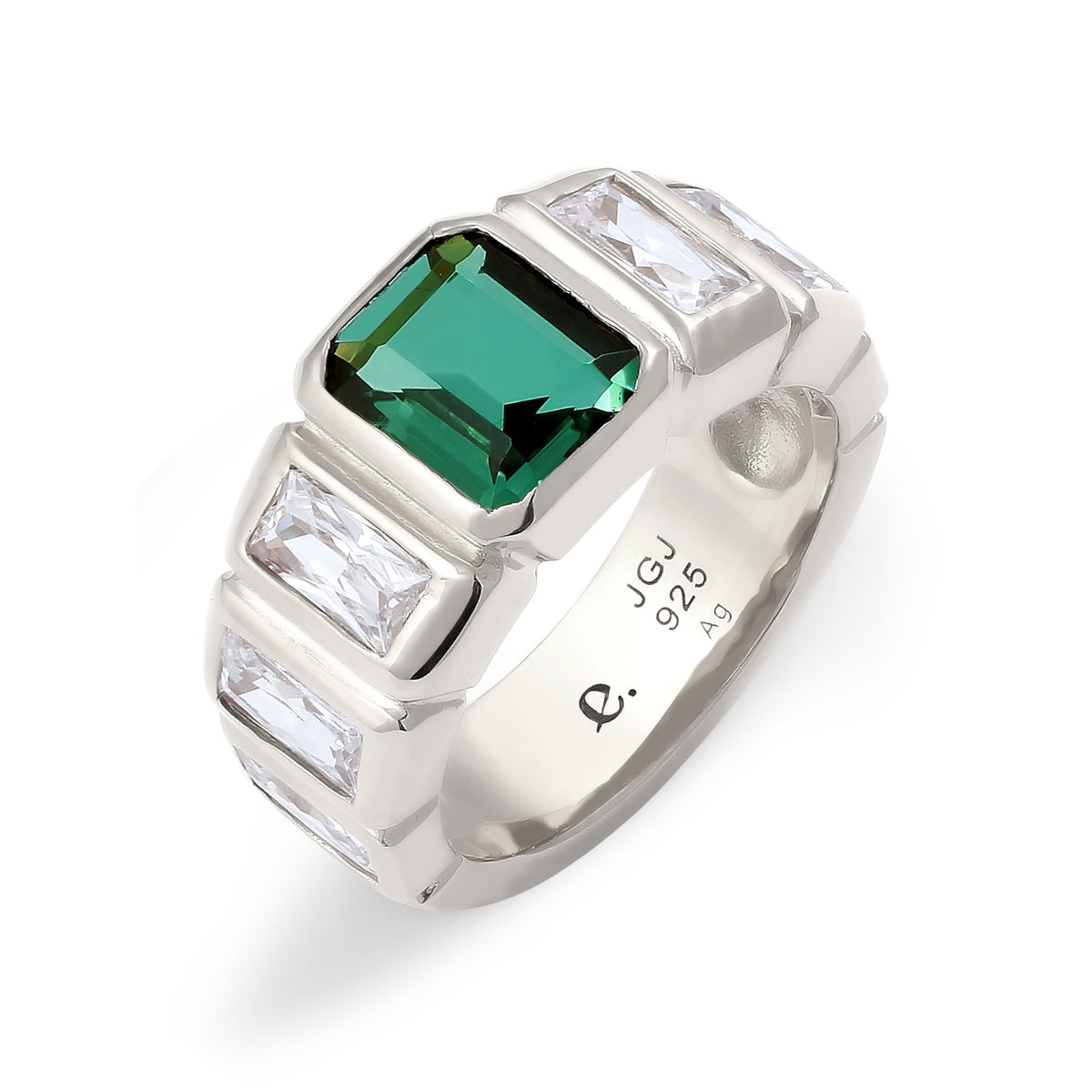 Silber - Elli PREMIUM | Bandring | Quarz (Grün) & Zirkonia (Weiß) | 925 Sterling Silber