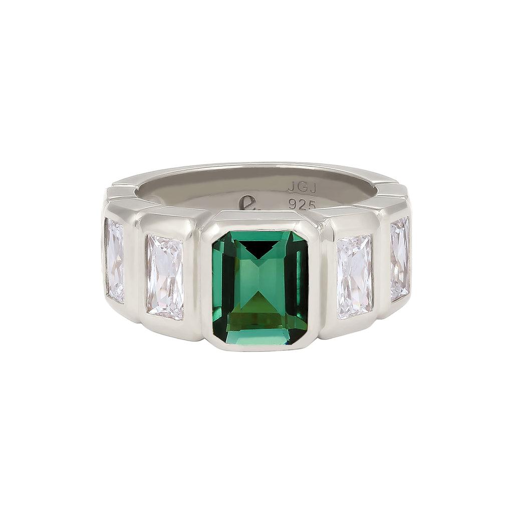 Silber - Elli PREMIUM | Bandring | Quarz (Grün) & Zirkonia (Weiß) | 925 Sterling Silber