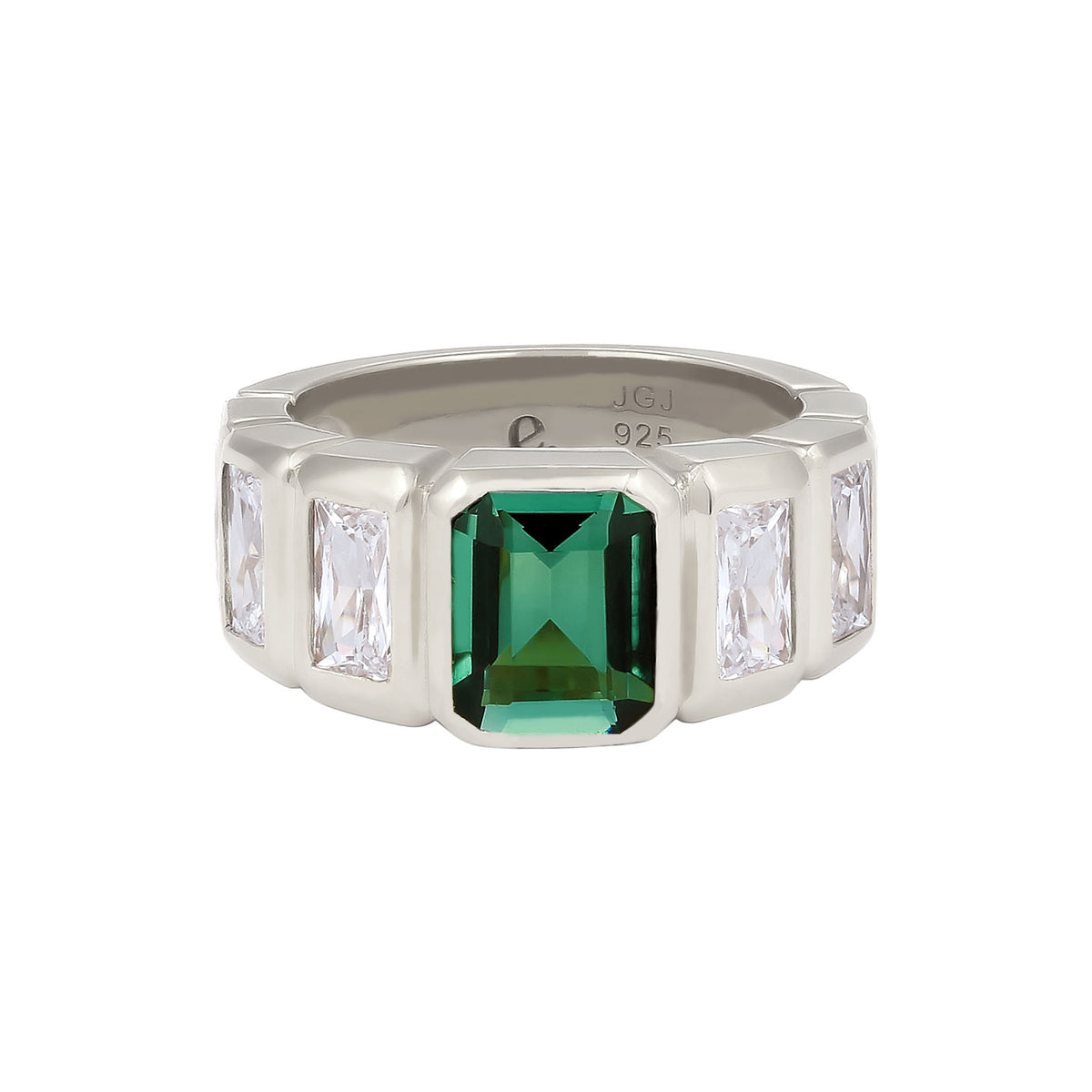Silber - Elli PREMIUM | Bandring | Quarz (Grün) & Zirkonia (Weiß) | 925 Sterling Silber