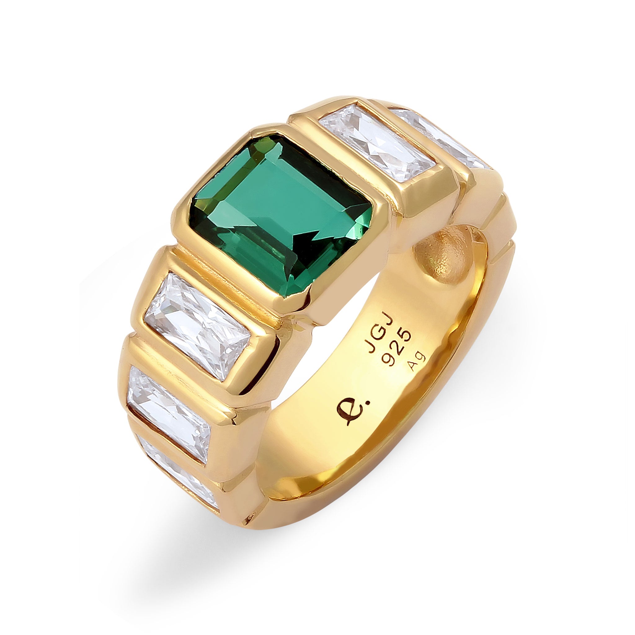 Gold - Elli PREMIUM | Bandring | Quarz (Grün) & Zirkonia (Weiß) | 925 Sterling Silber Vergoldet
