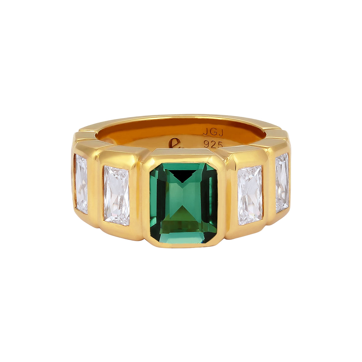 Gold - Elli PREMIUM | Bandring | Quarz (Grün) & Zirkonia (Weiß) | 925 Sterling Silber Vergoldet