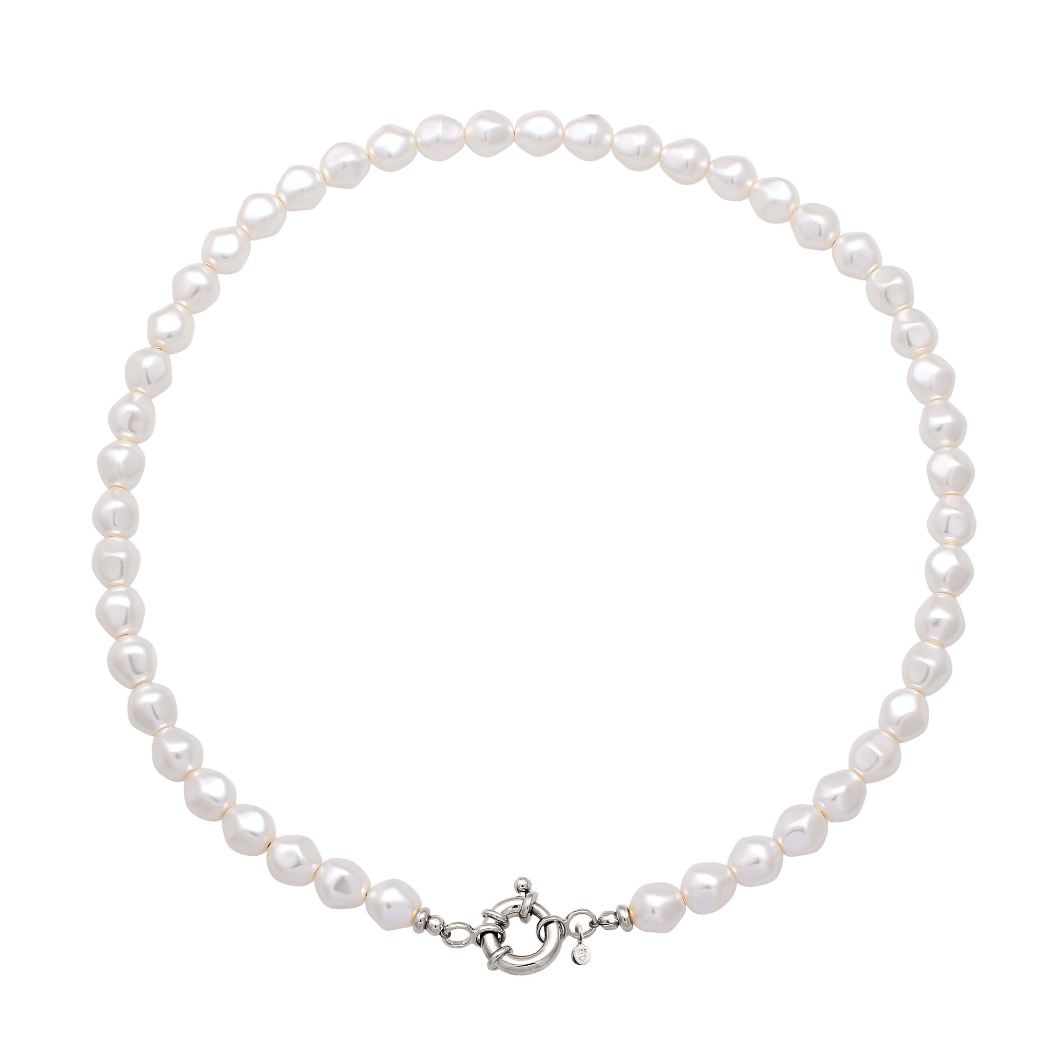 Silber - Elli | Halskette | Synthetische Perlen (Weiß) | 925 Sterling Silber
