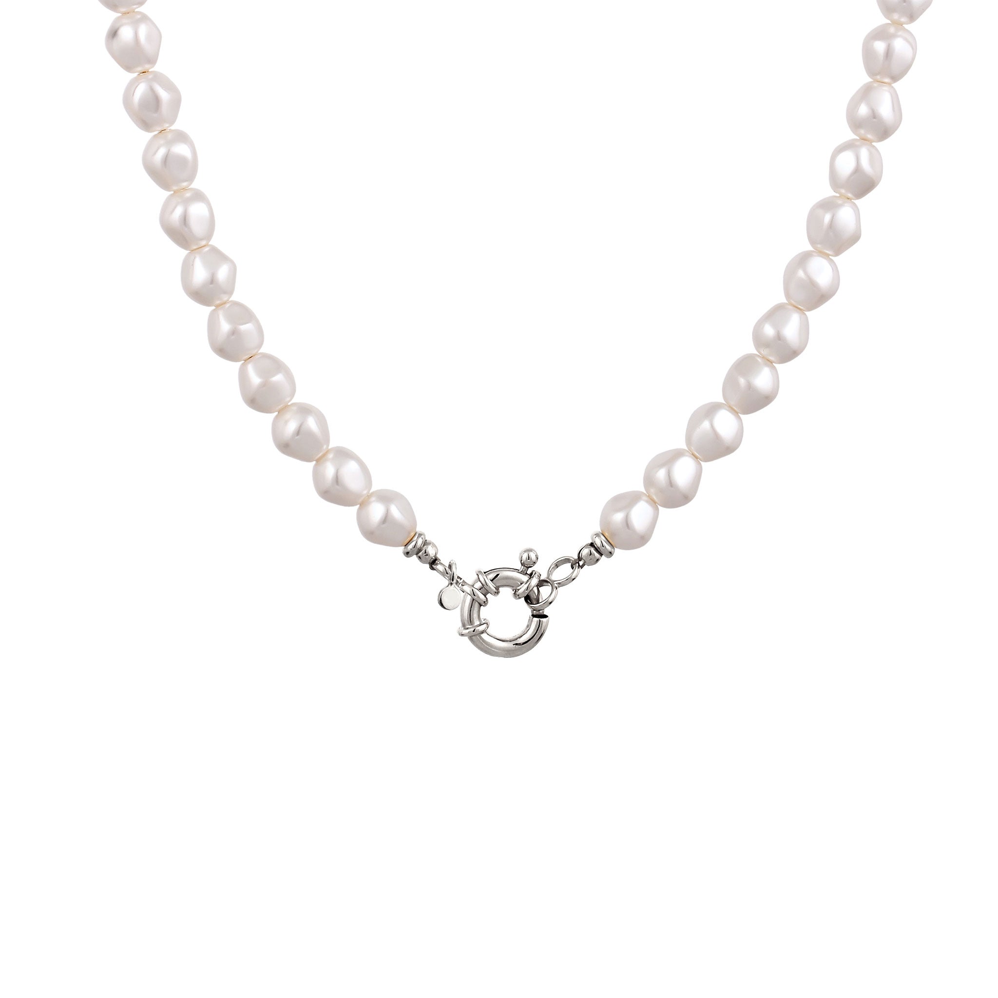 Silber - Elli | Halskette | Synthetische Perlen (Weiß) | 925 Sterling Silber