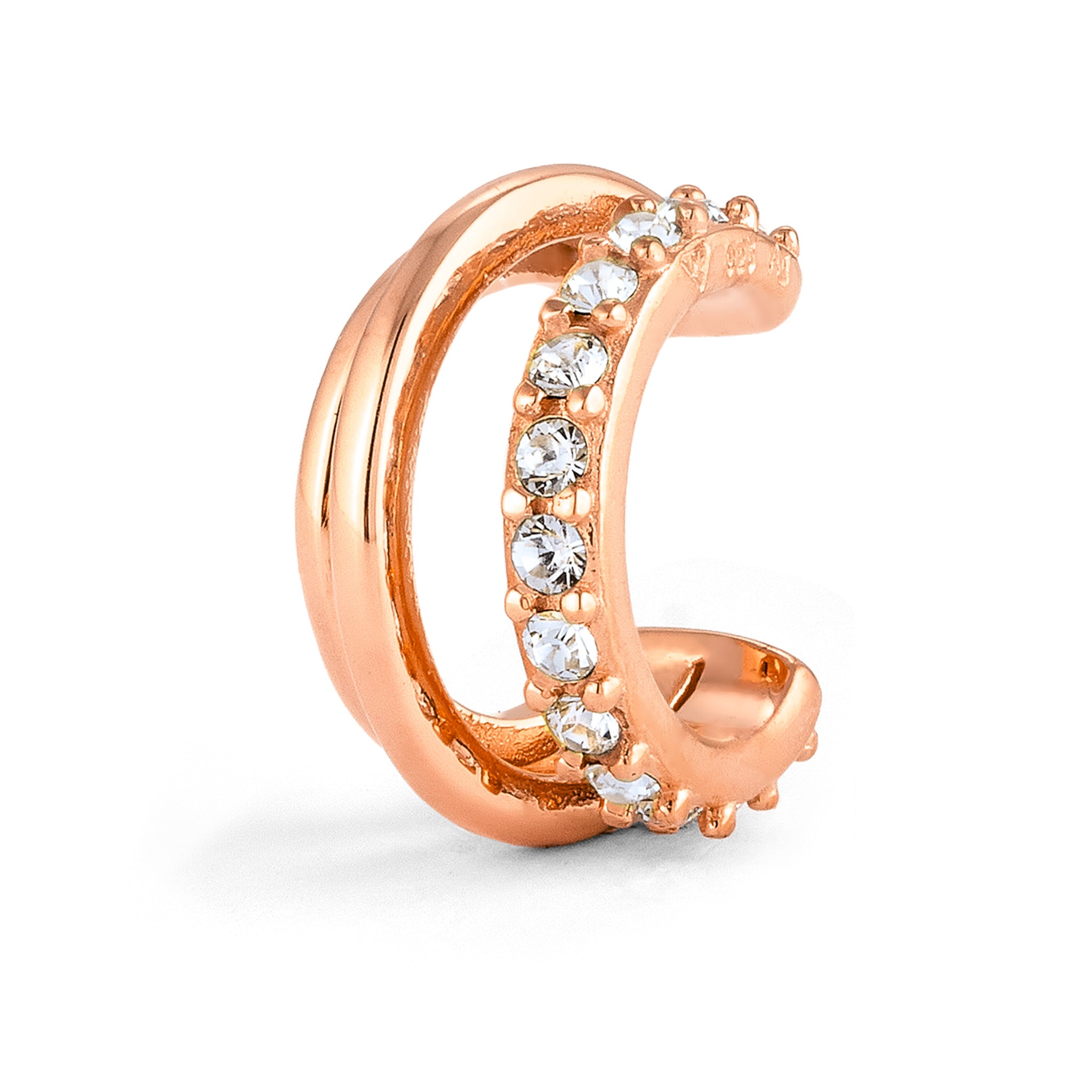 Roségold - Elli | Earcuff | Glas Kristalle (Weiß) | 925 Sterling Silber Rosegold