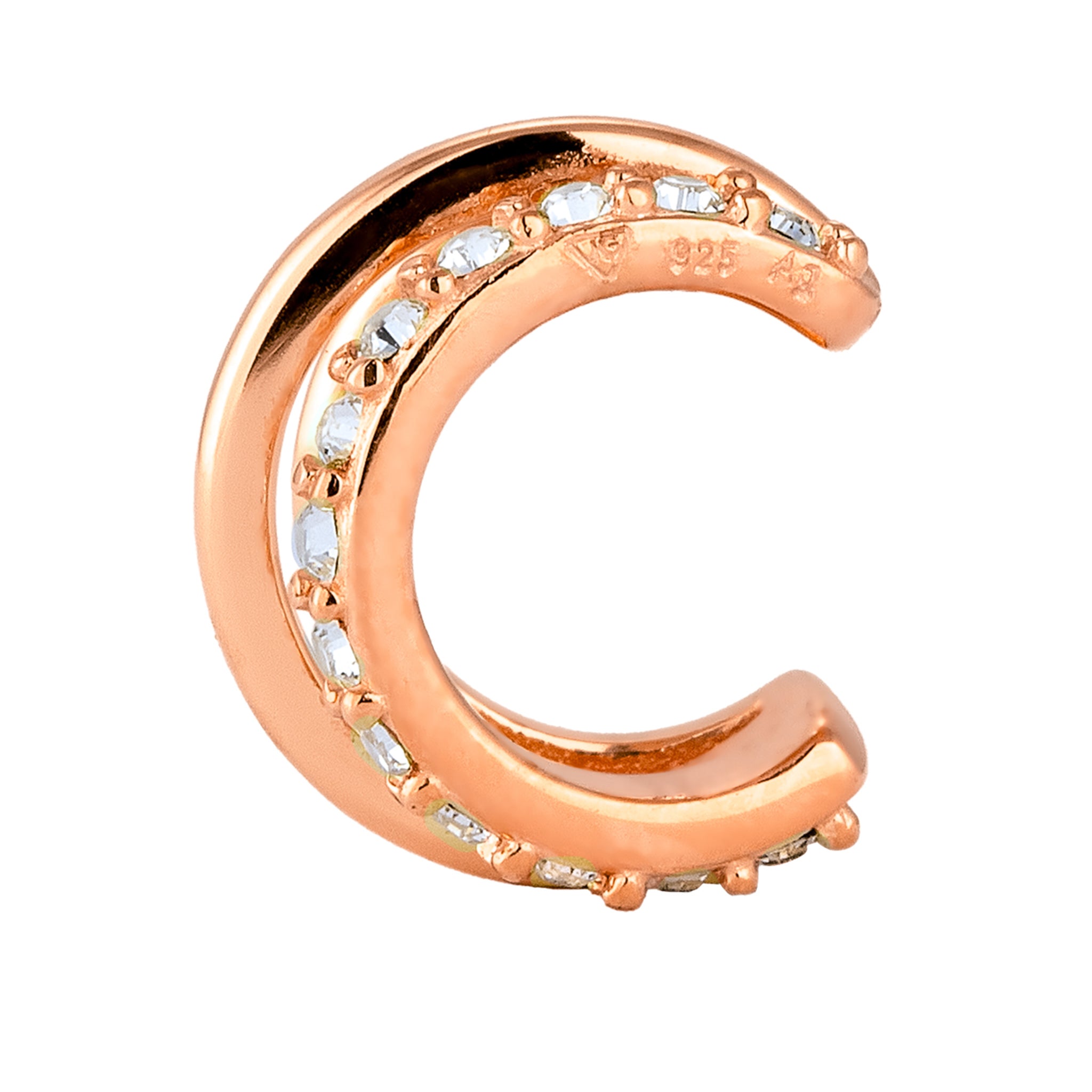 Roségold - Elli | Earcuff | Glas Kristalle (Weiß) | 925 Sterling Silber Rosegold