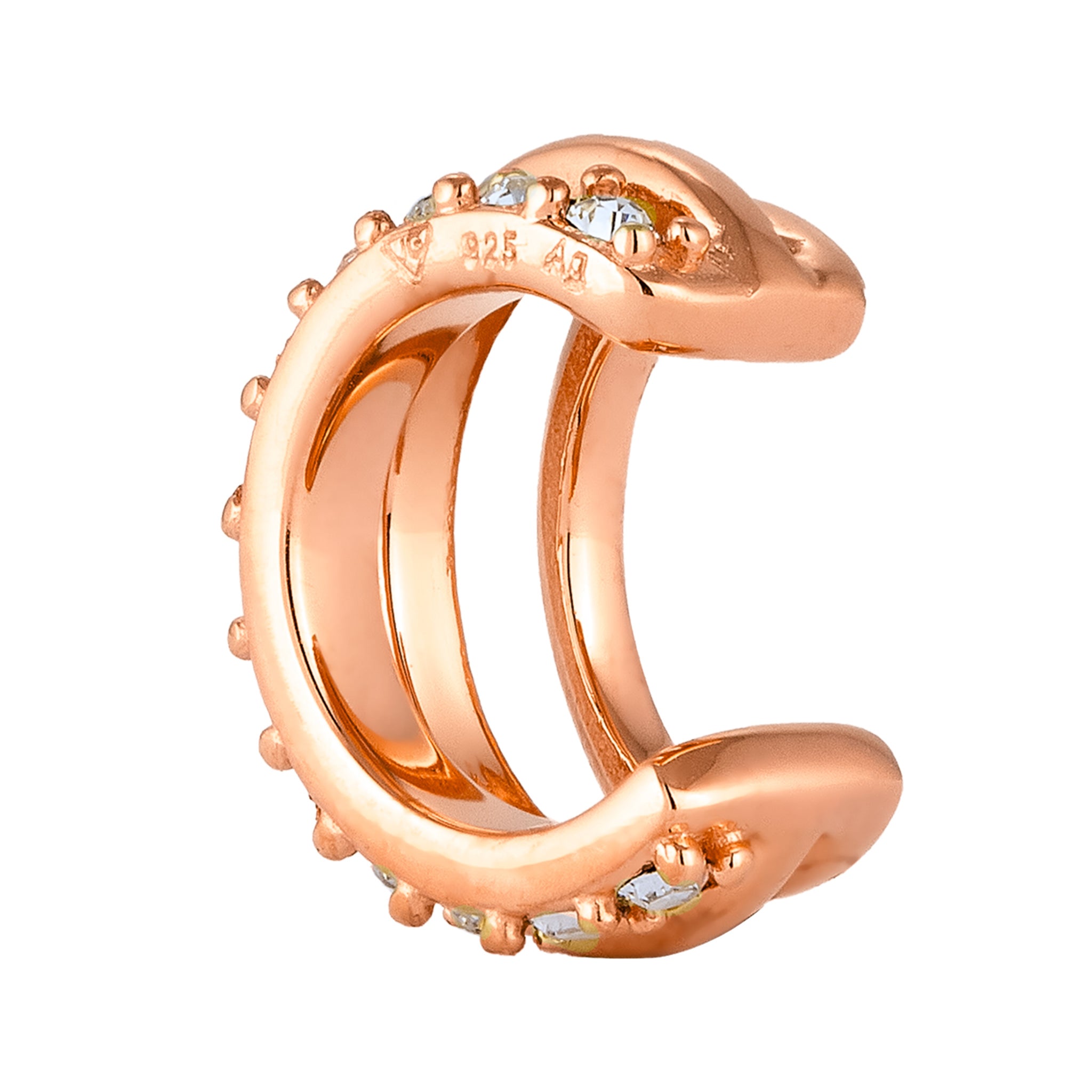 Roségold - Elli | Earcuff | Glas Kristalle (Weiß) | 925 Sterling Silber Rosegold