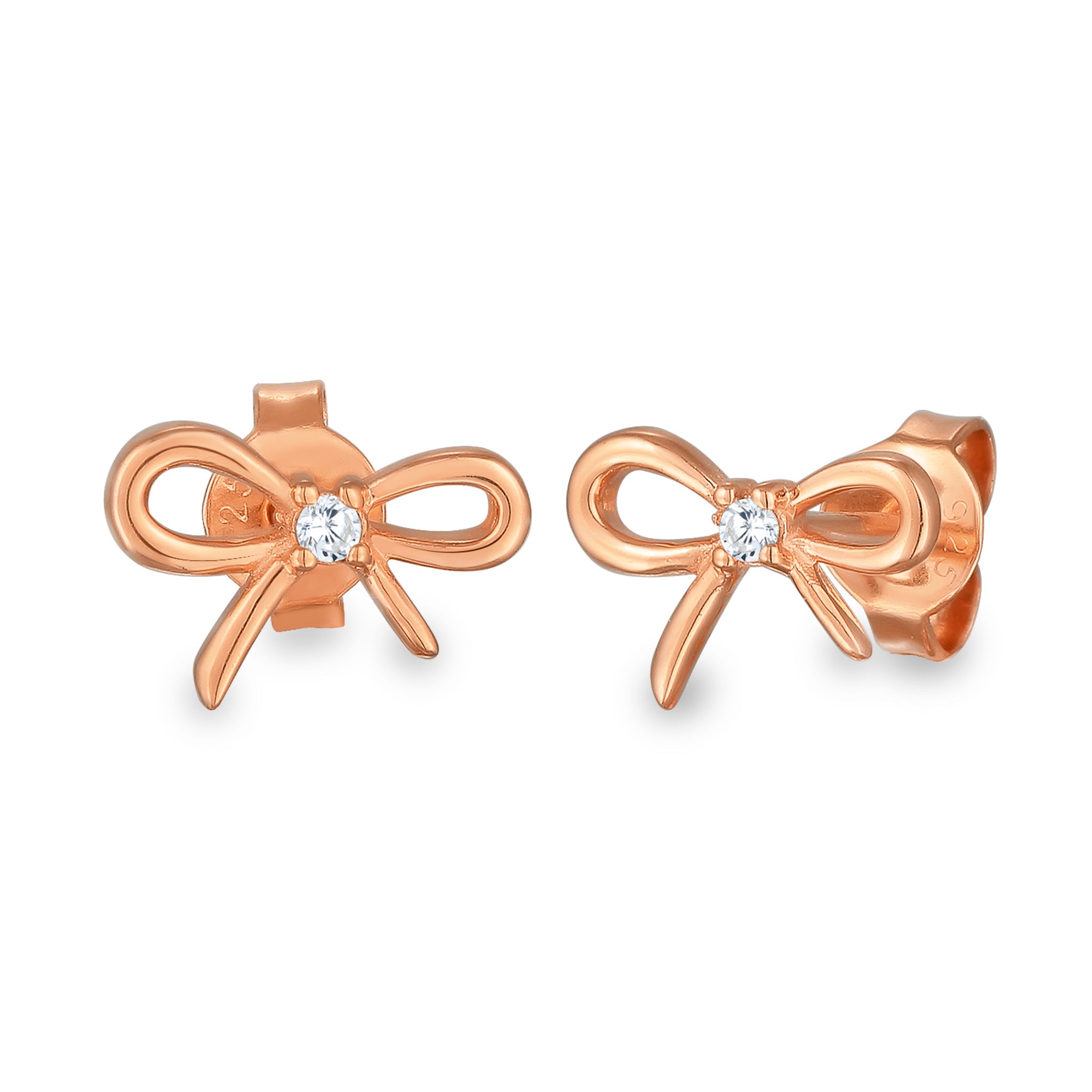 Roségold - Elli | Ohrstecker Schleife | Zirkonia (Weiß) | 925 Sterling Silber Rosévergoldet