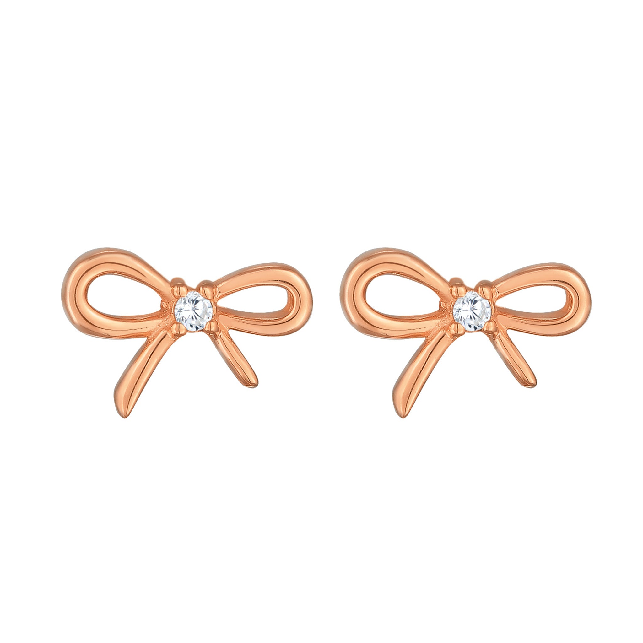 Roségold - Elli | Ohrstecker Schleife | Zirkonia (Weiß) | 925 Sterling Silber Rosévergoldet