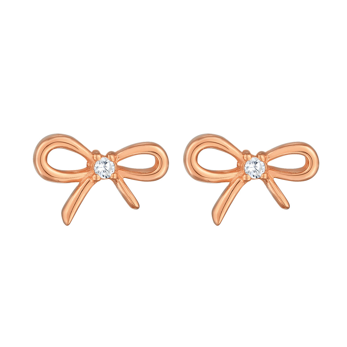 Roségold - Elli | Ohrstecker Schleife | Zirkonia (Weiß) | 925 Sterling Silber Rosévergoldet