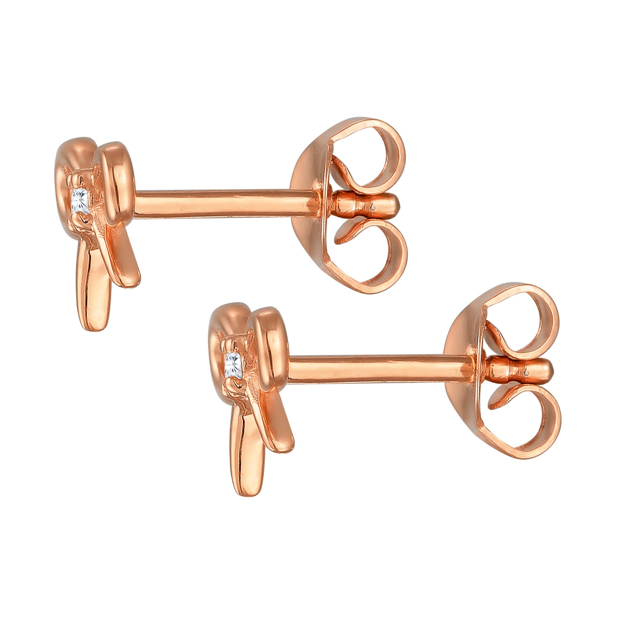Roségold - Elli | Ohrstecker Schleife | Zirkonia (Weiß) | 925 Sterling Silber Rosévergoldet