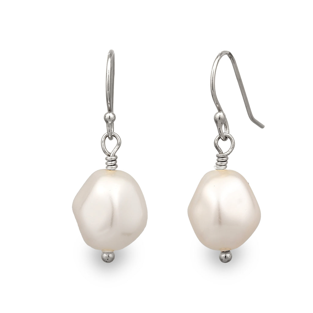 Silber - Elli | Ohrhänger Klassisch | Synthetische Perle (Weiß) | 925 Sterling Silber