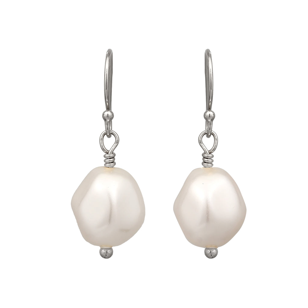 Silber - Elli | Ohrhänger Klassisch | Synthetische Perle (Weiß) | 925 Sterling Silber