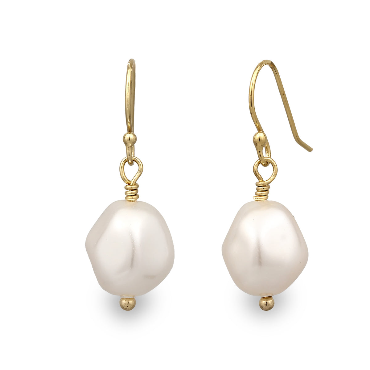 Gold - Elli | Ohrhänger Klassisch | Synthetische Perle (Weiß) | 925 Sterling Silber vergoldet