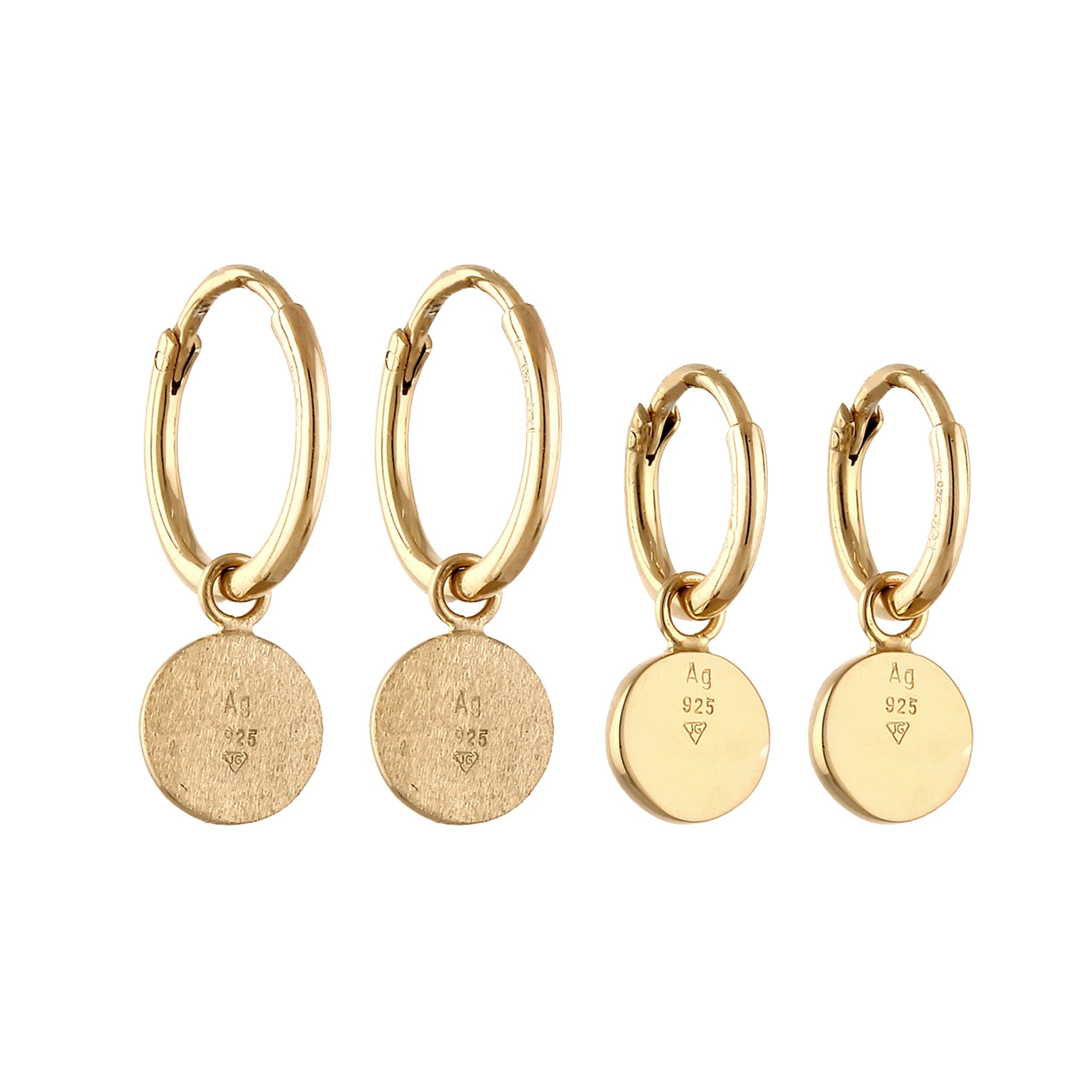 Gold - Elli | Creolen Set Plättchen | Achat (Rot) | 925 Sterling Silber vergoldet