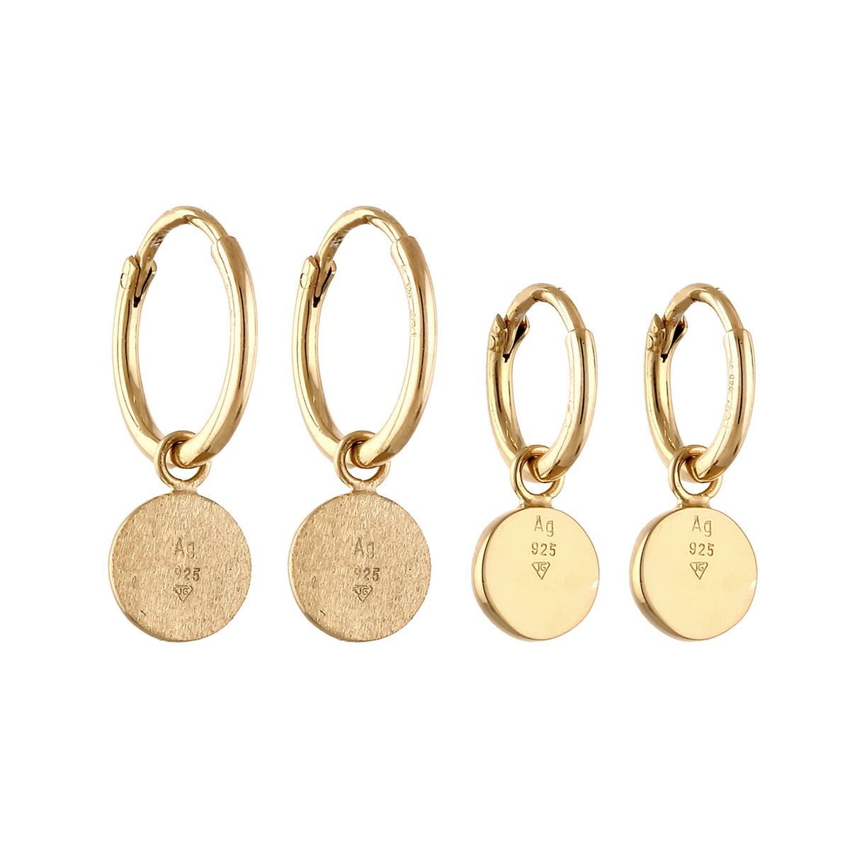 Gold - Elli | Creolen Set Plättchen | Achat (Rot) | 925 Sterling Silber vergoldet