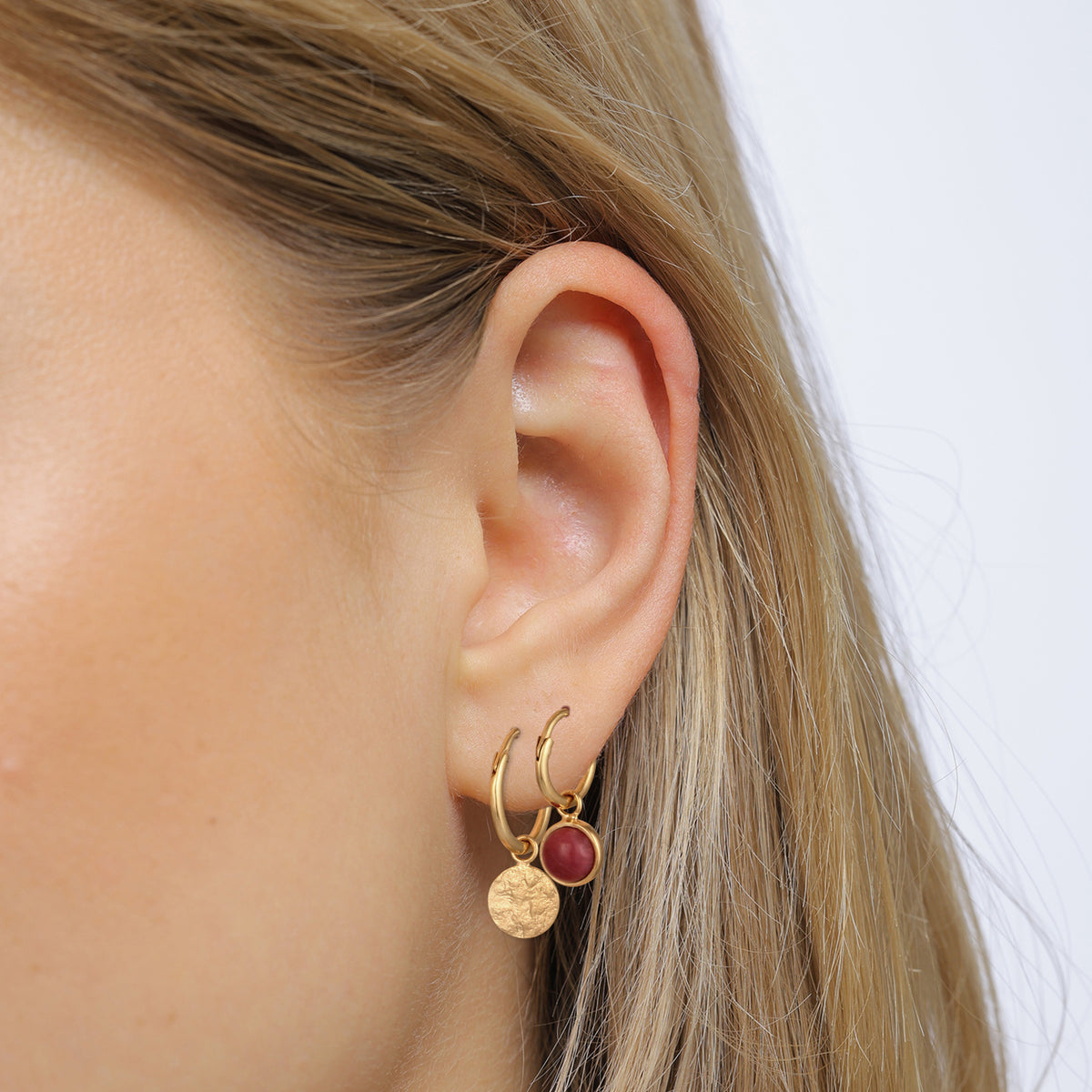 Gold - Elli | Creolen Set Plättchen | Achat (Rot) | 925 Sterling Silber vergoldet