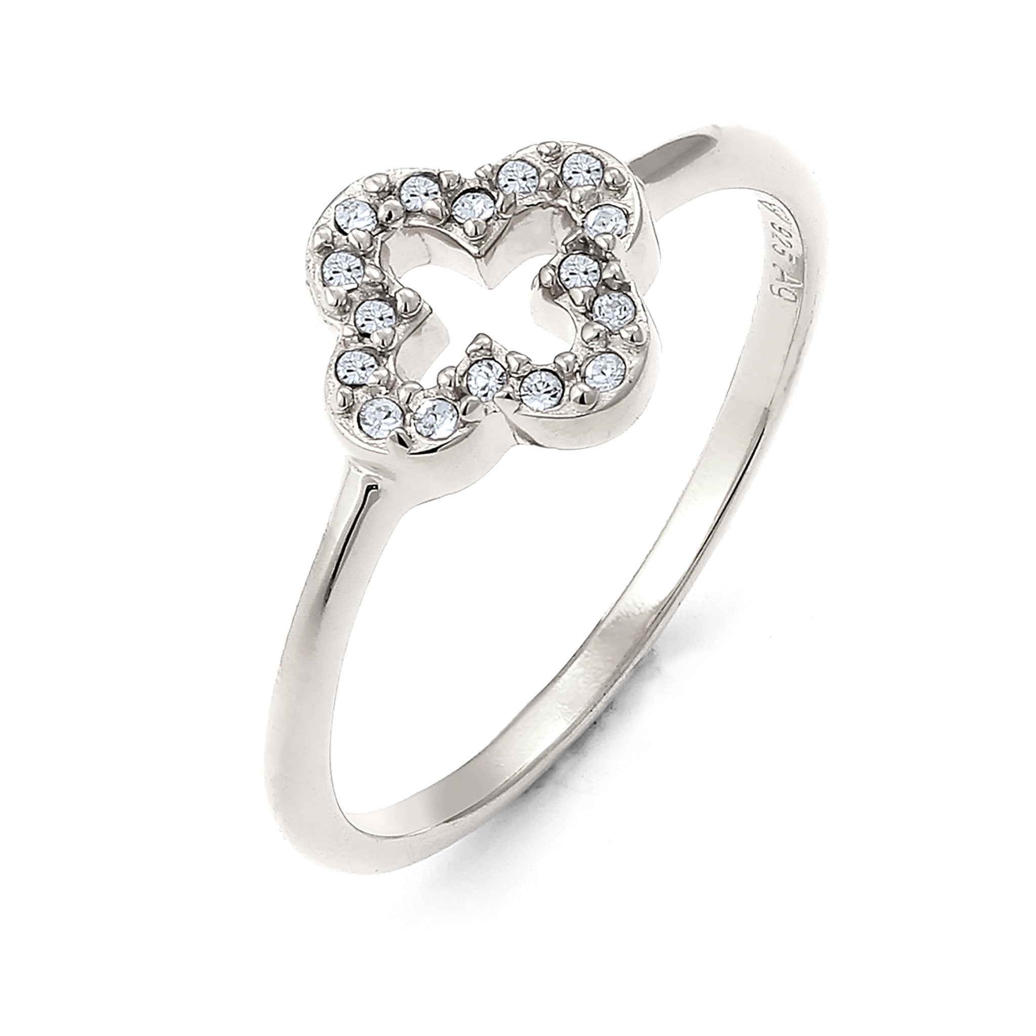 Silber - Elli | Ring Kleeblatt | Glas Kristalle (Weiß) | 925 Sterling Silber