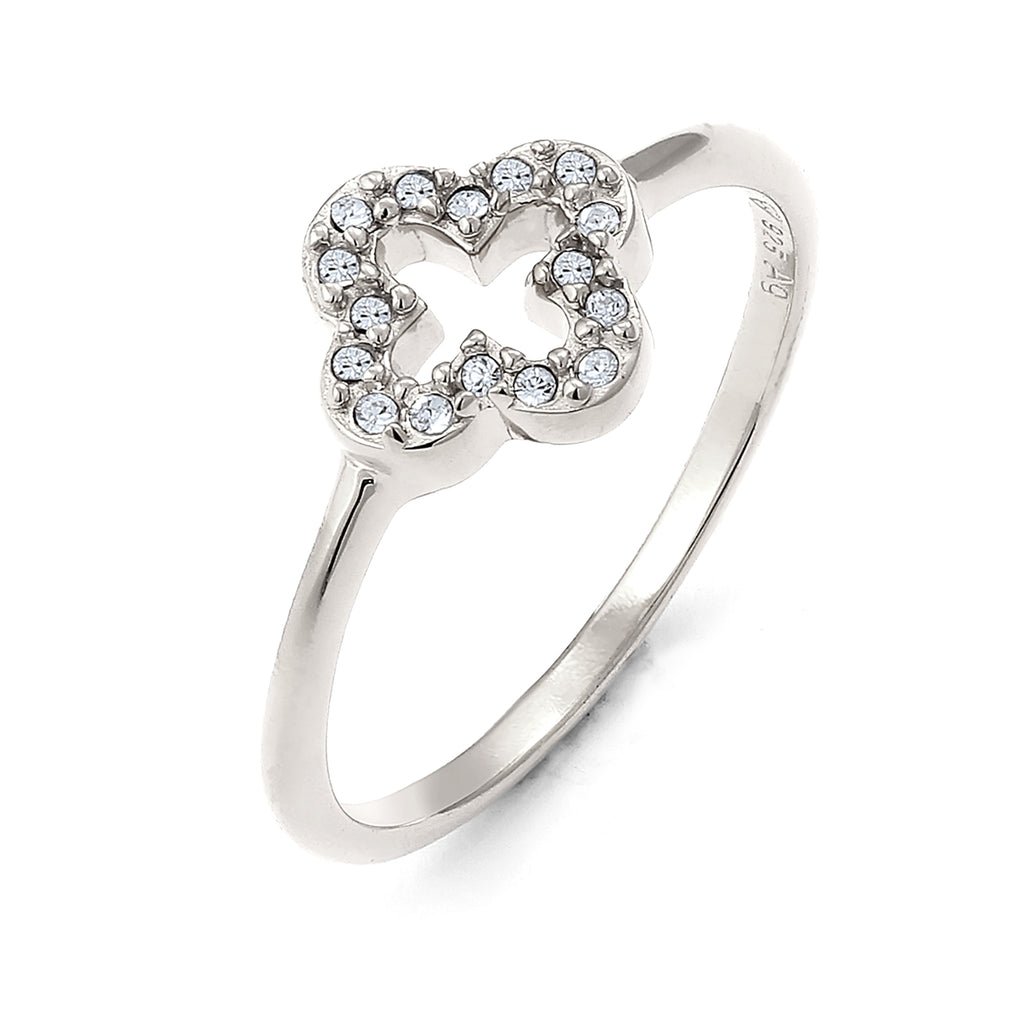 Silber - Elli | Ring Kleeblatt | Mit Kristallen von Swarovski® (Weiß) | 925 Sterling Silber