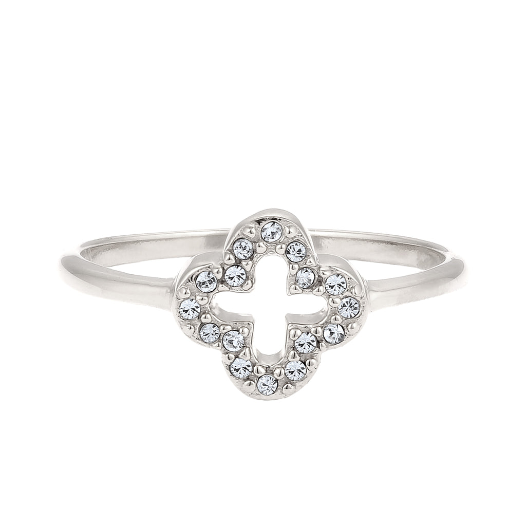 Silber - Elli | Ring Kleeblatt | Mit Kristallen von Swarovski® (Weiß) | 925 Sterling Silber