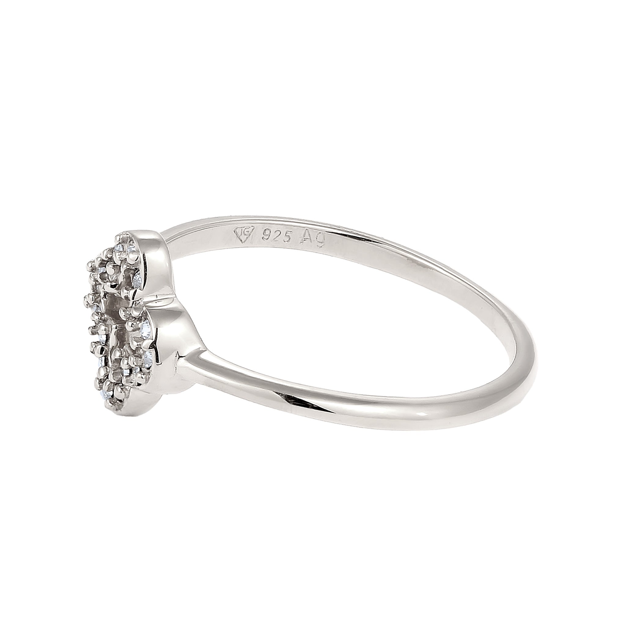 Silber - Elli | Ring Kleeblatt | Glas Kristalle (Weiß) | 925 Sterling Silber