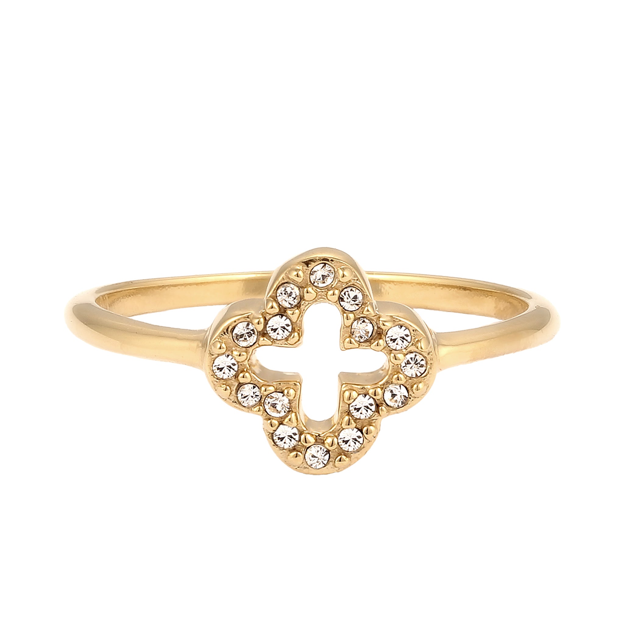 Gold - Elli | Ring Kleeblatt | Mit Kristallen von Swarovski® (Weiß) | 925 Sterling Silber vergoldet