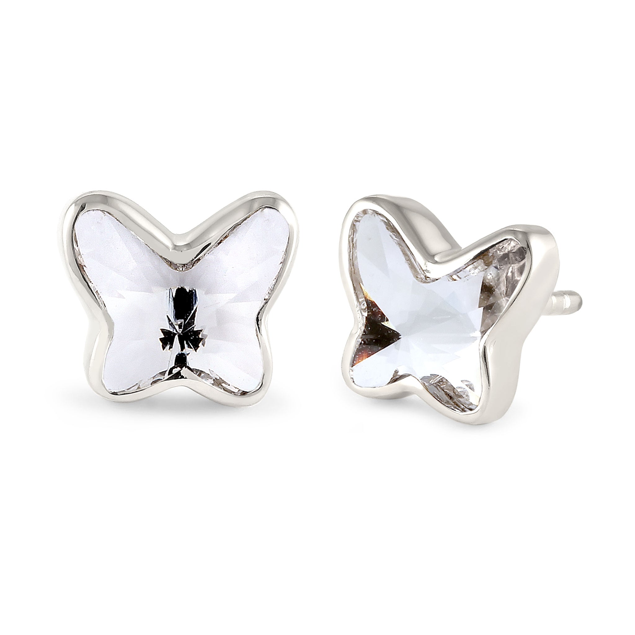Silber - Elli | Ohrstecker Schmetterling | Glas Kristalle (Weiß) | 925 Sterling Silber