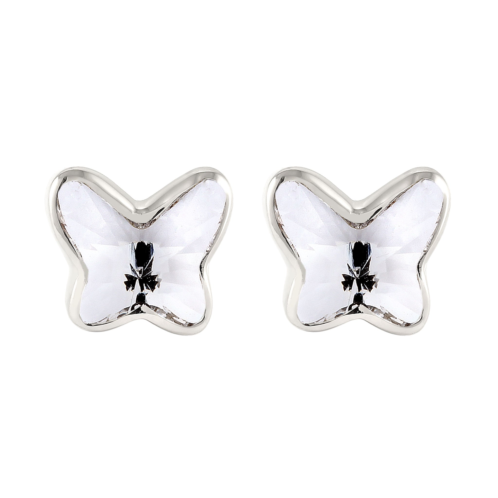 Silber - Elli | Ohrstecker Schmetterling | Glas Kristalle (Weiß) | 925 Sterling Silber