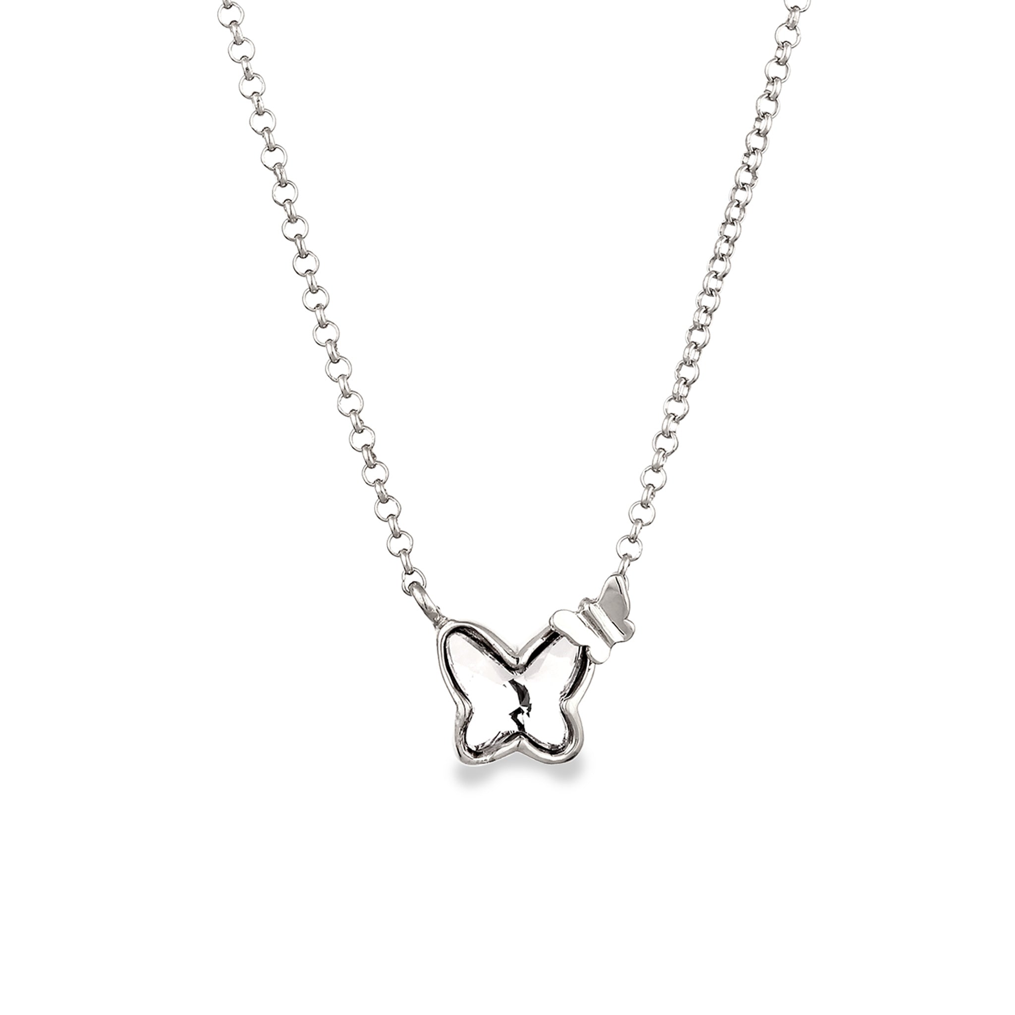 Silber - Nenalina | Halskette Schmetterling | Glas Kristalle (Weiß) | 925 Sterling Silber