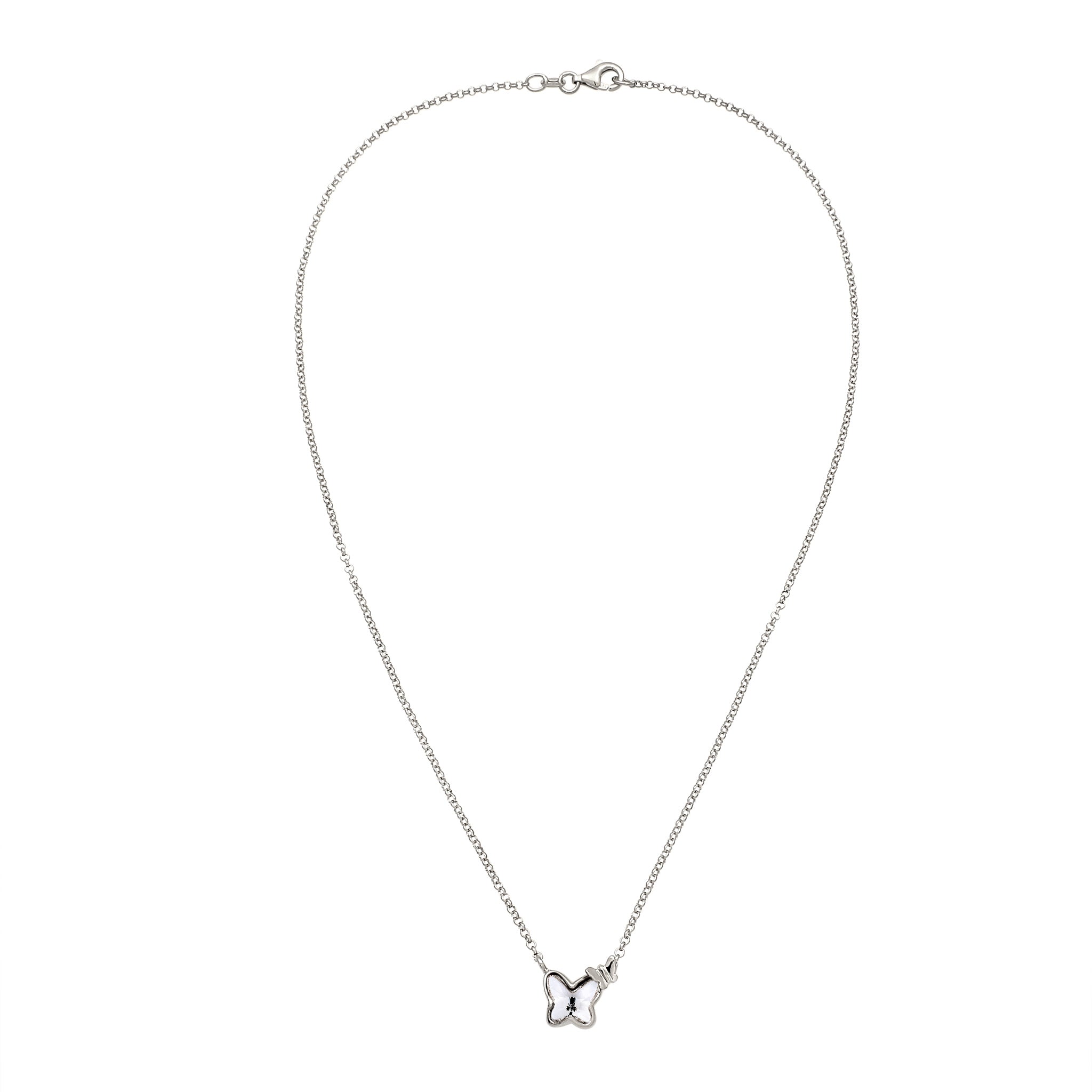 Silber - Nenalina | Halskette Schmetterling | Glas Kristalle (Weiß) | 925 Sterling Silber