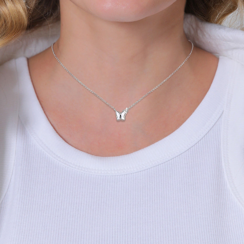 Silber - Nenalina | Halskette Schmetterling | Mit Kristallen von Swarovski® (Weiß) | 925 Sterling Silber