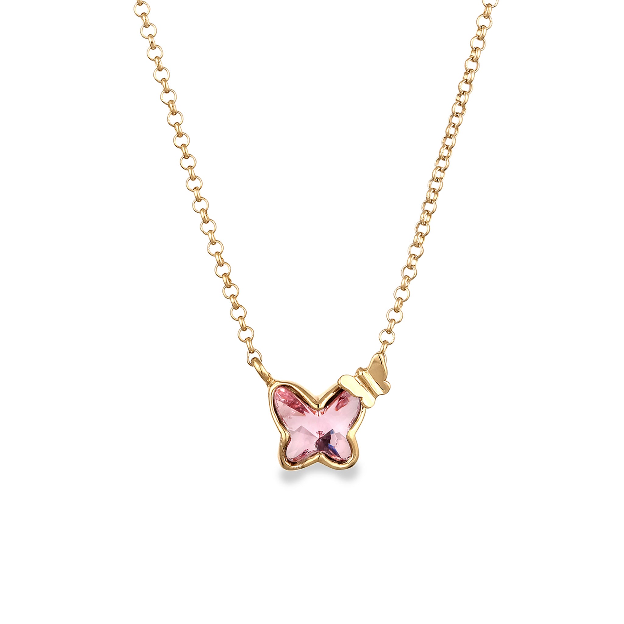 Gold - Nenalina | Halskette Schmetterling | Glas Kristalle (Rose) | 925 Sterling Silber vergoldet
