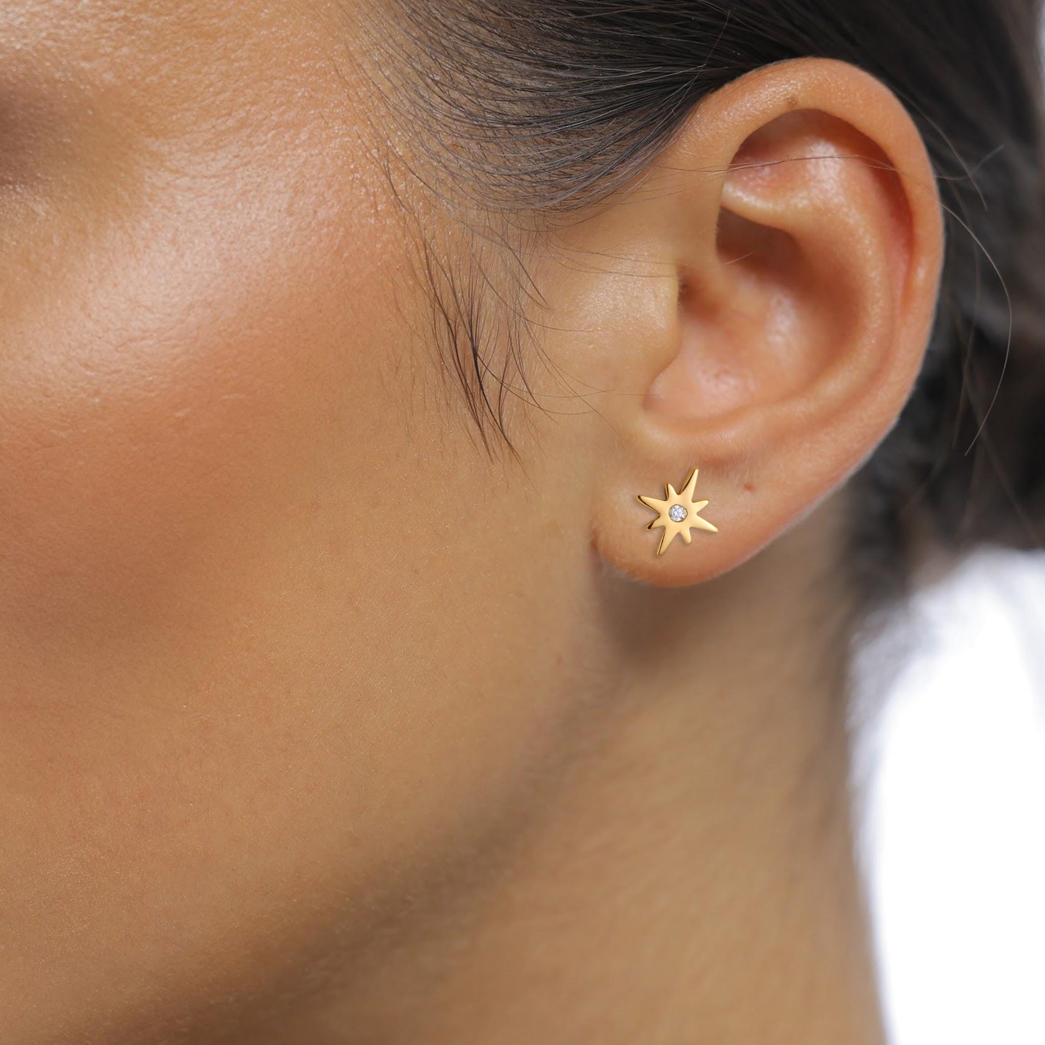 Gold - Elli DIAMONDS | Ohrstecker Stern | Lab Grown Diamant (Weiß, 0.015 ct) | 585 Gelbgold
