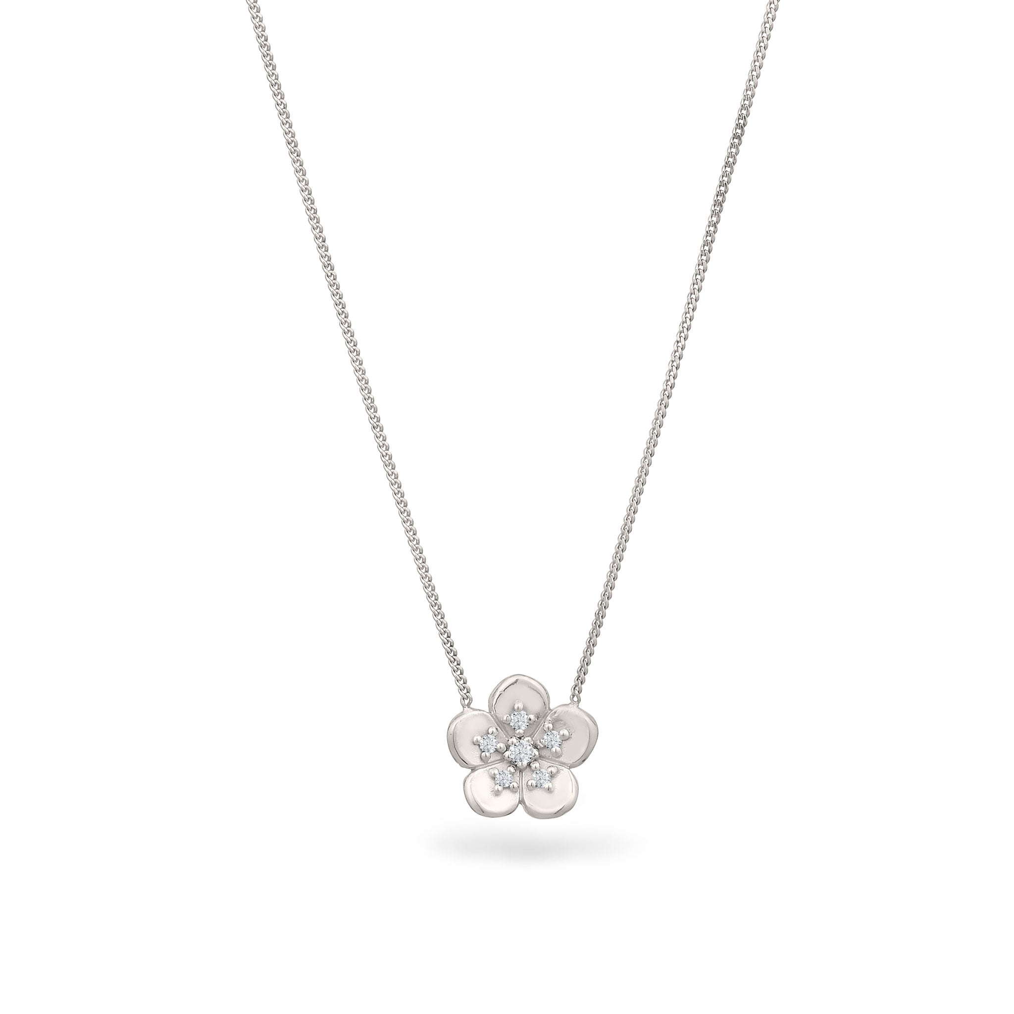 Silber - Elli DIAMONDS | Halskette Blume | Laborgezüchteter Diamant (Weiß, 0.135 ct.) | 925 Sterling Silber