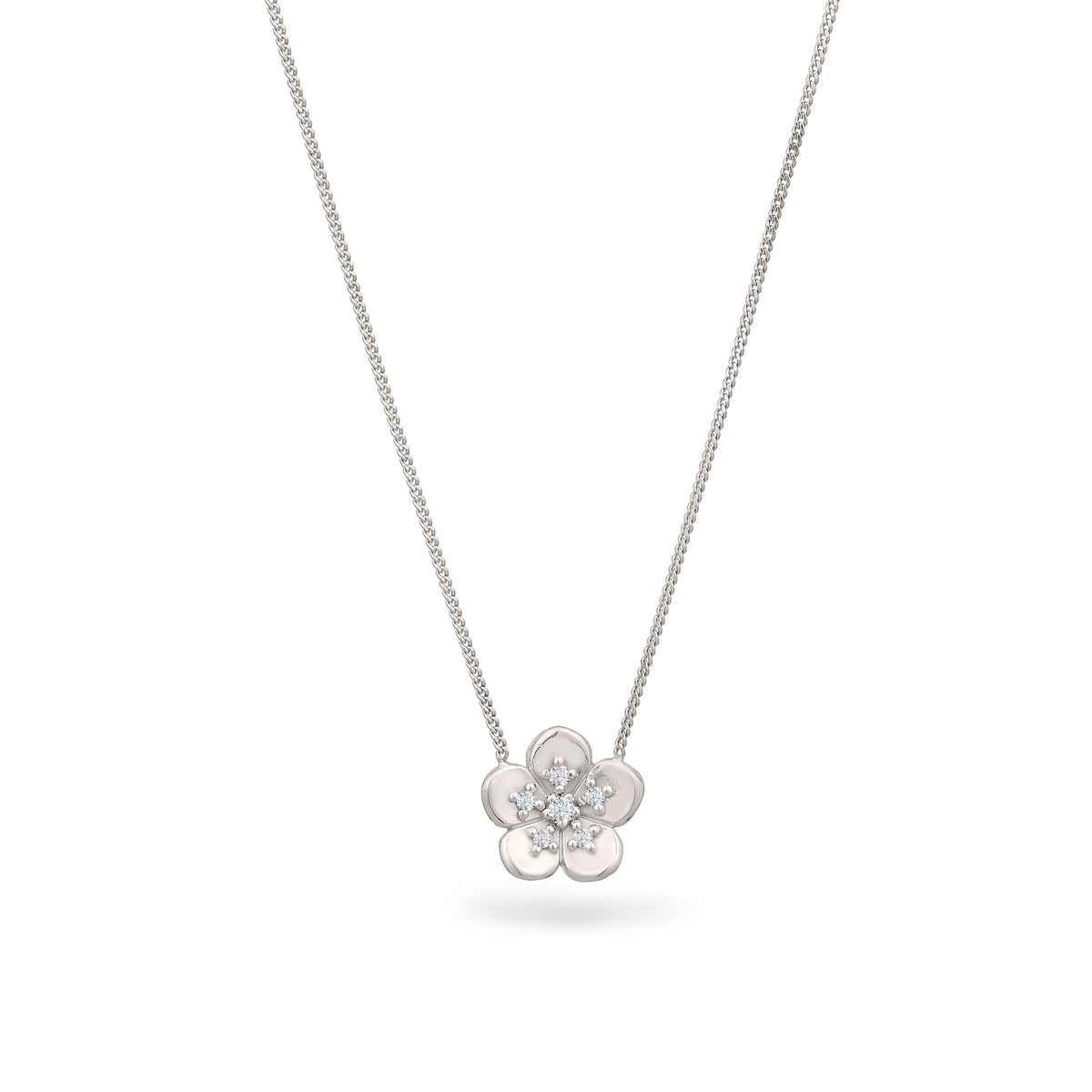 Silber - Elli DIAMONDS | Halskette Blume | Laborgezüchteter Diamant (Weiß, 0.135 ct.) | 925 Sterling Silber