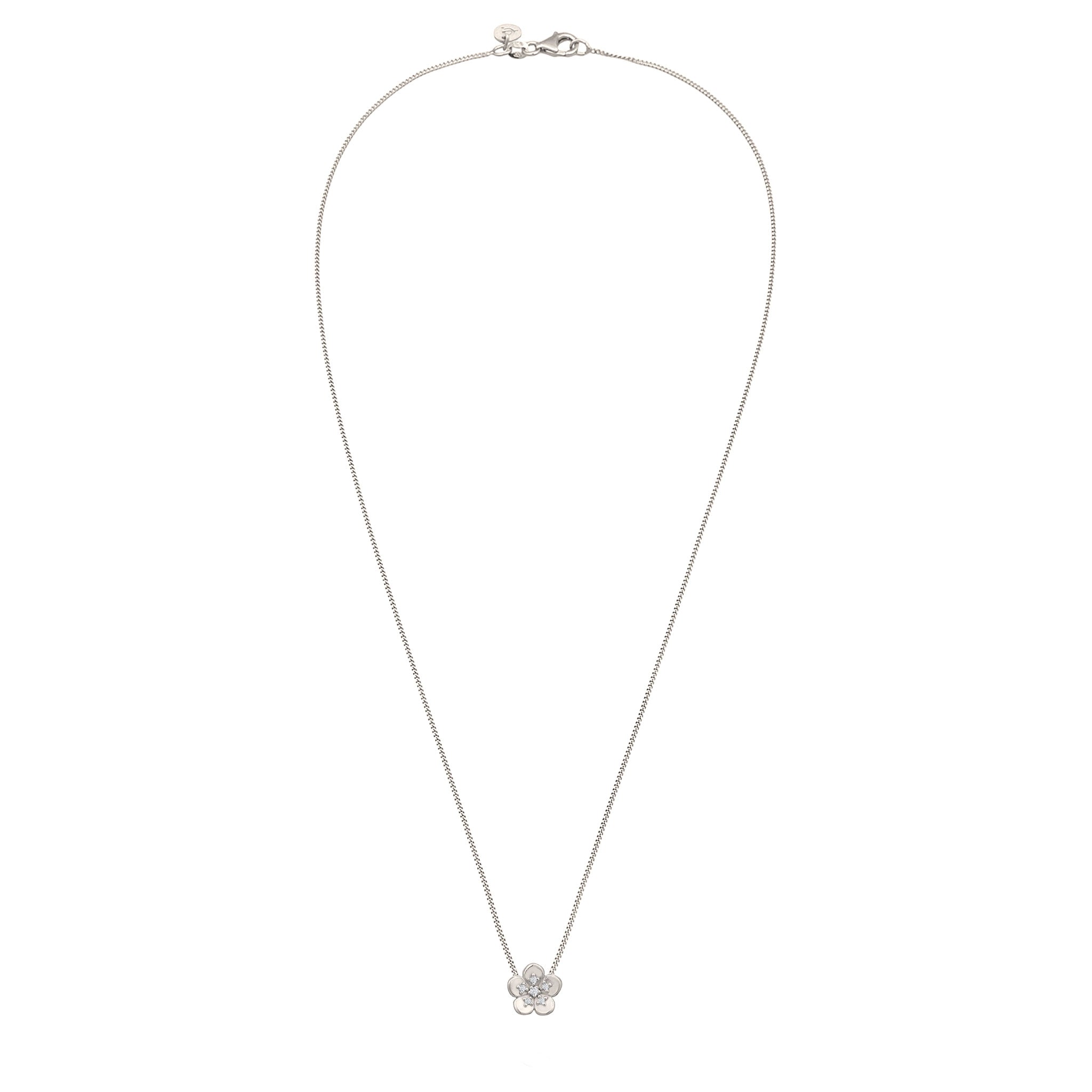 Silber - Elli DIAMONDS | Halskette Blume | Laborgezüchteter Diamant (Weiß, 0.135 ct.) | 925 Sterling Silber