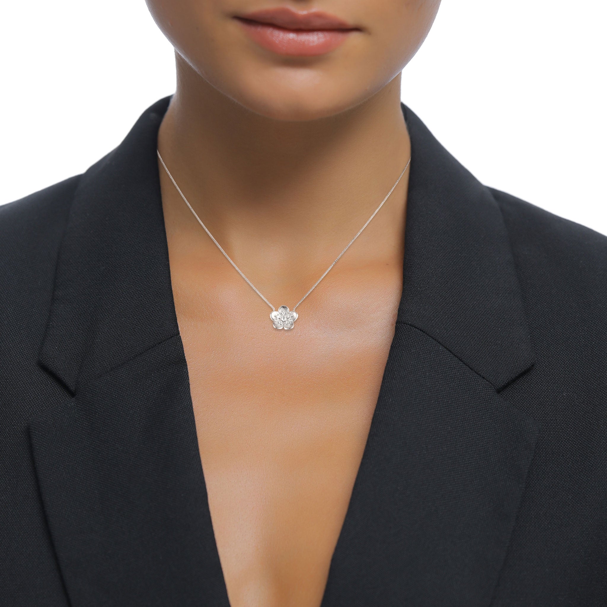 Silber - Elli DIAMONDS | Halskette Blume | Laborgezüchteter Diamant (Weiß, 0.135 ct.) | 925 Sterling Silber