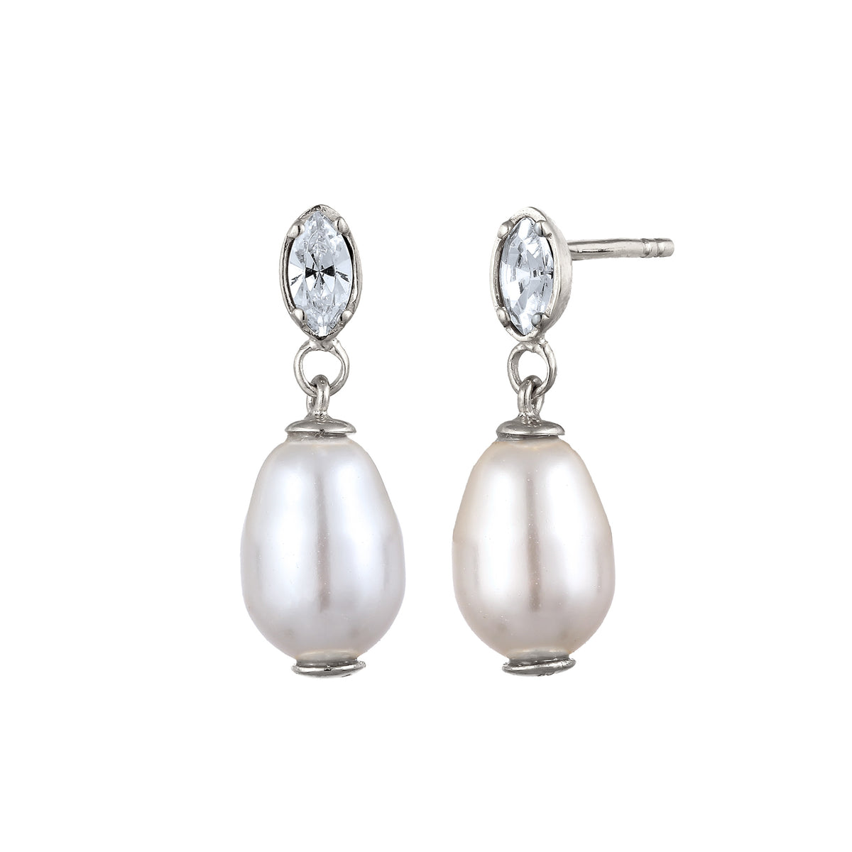 Silber - Elli | Ohrstecker | Mit Kristallen von Swarovski® & Synthetische Perle (Weiß) | 925 Sterling Silber