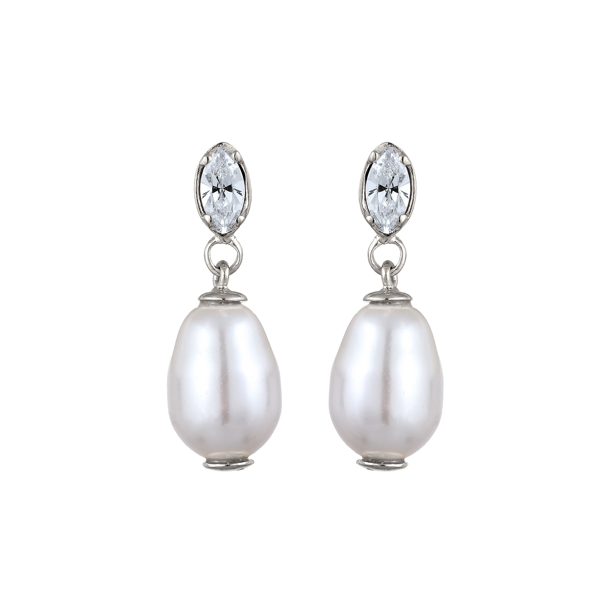 Silber - Elli | Ohrstecker | Synthetische Perle & Glas Kristalle (Weiß) | 925 Sterling Silber