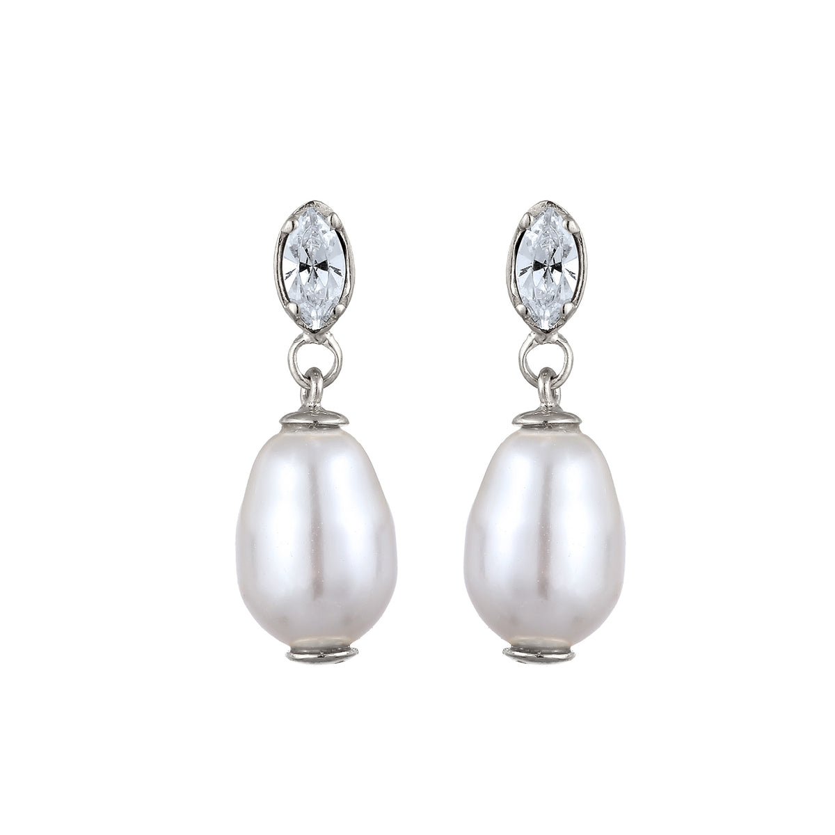 Silber - Elli | Ohrstecker | Mit Kristallen von Swarovski® & Synthetische Perle (Weiß) | 925 Sterling Silber
