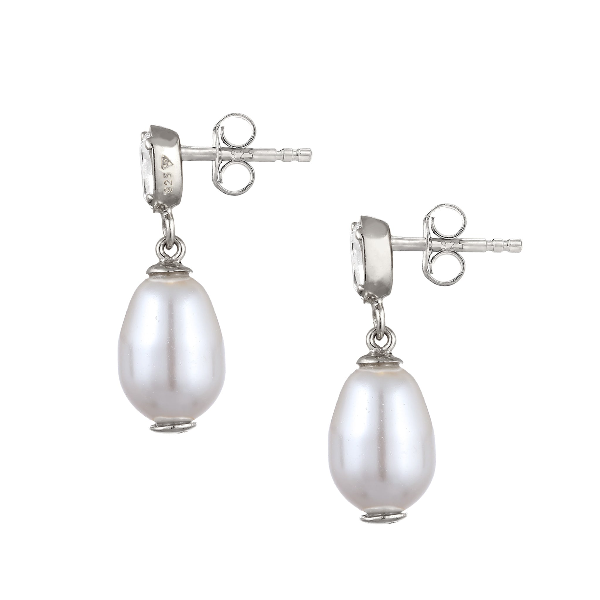 Silber - Elli | Ohrstecker | Synthetische Perle & Glas Kristalle (Weiß) | 925 Sterling Silber