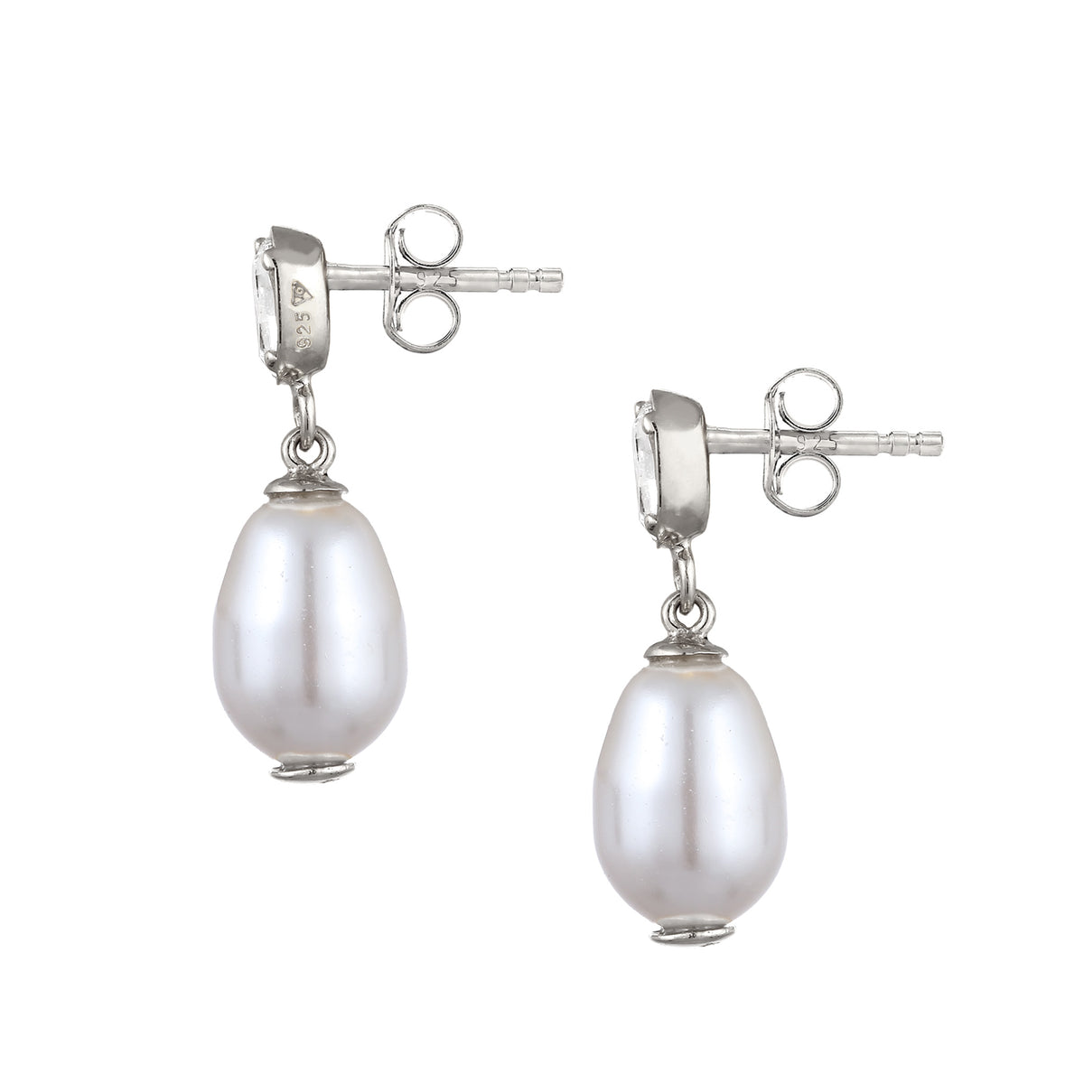 Silber - Elli | Ohrstecker | Mit Kristallen von Swarovski® & Synthetische Perle (Weiß) | 925 Sterling Silber