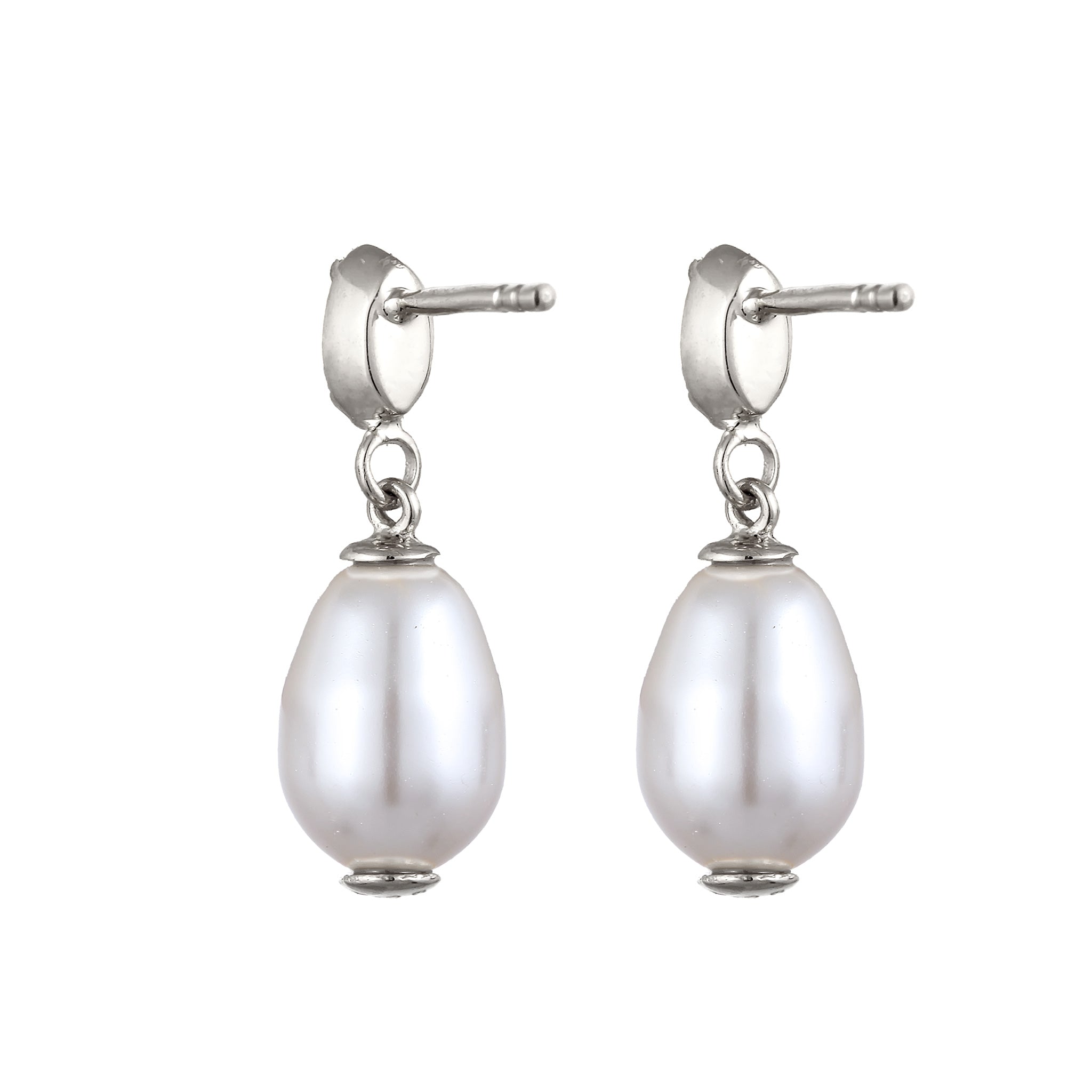 Silber - Elli | Ohrstecker | Synthetische Perle & Glas Kristalle (Weiß) | 925 Sterling Silber
