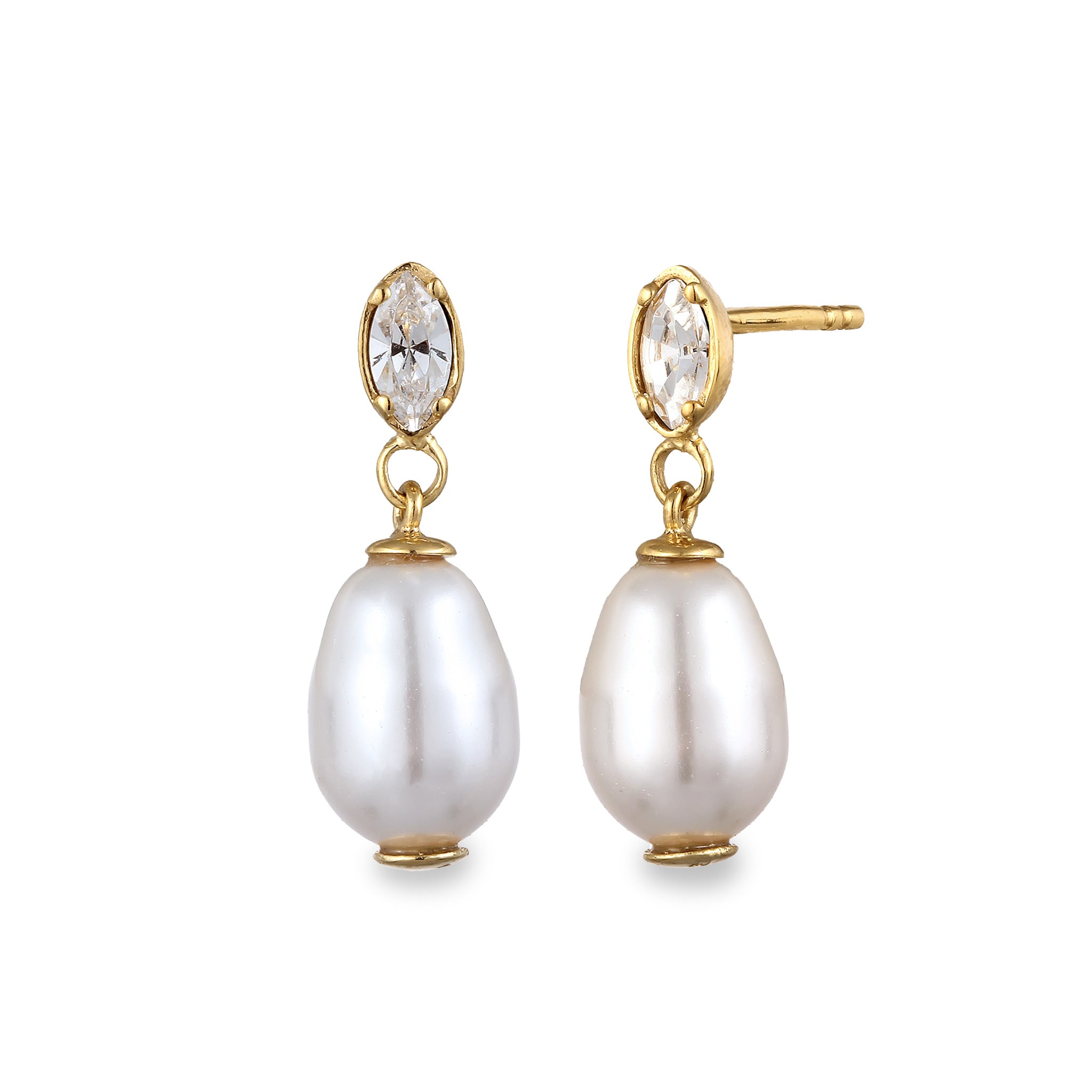 Gold - Elli | Ohrstecker | Mit Kristallen von Swarovski® & Synthetische Perle (Weiß) | 925 Sterling Silber vergoldet
