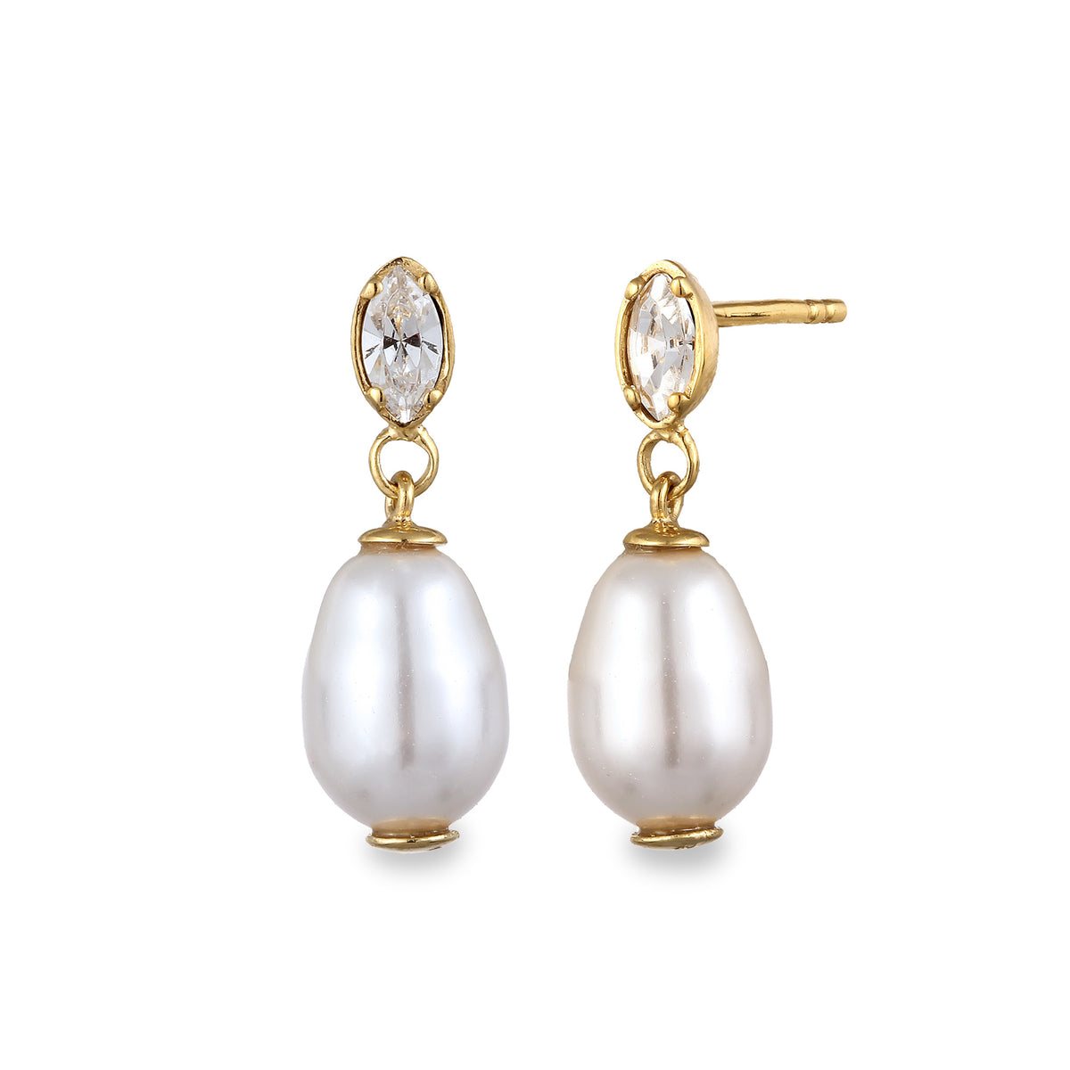 Gold - Elli | Ohrstecker | Mit Kristallen von Swarovski® & Synthetische Perle (Weiß) | 925 Sterling Silber vergoldet