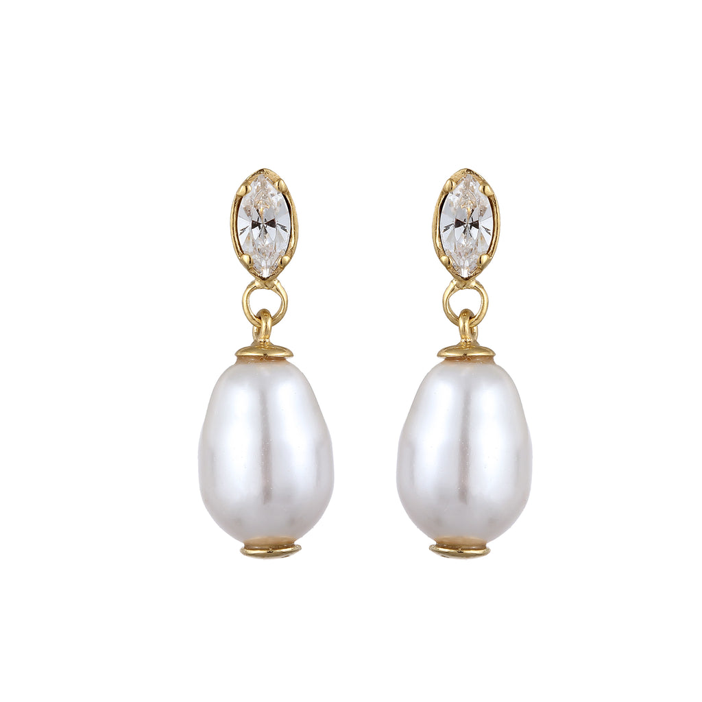 Gold - Elli | Ohrstecker | Mit Kristallen von Swarovski® & Synthetische Perle (Weiß) | 925 Sterling Silber vergoldet