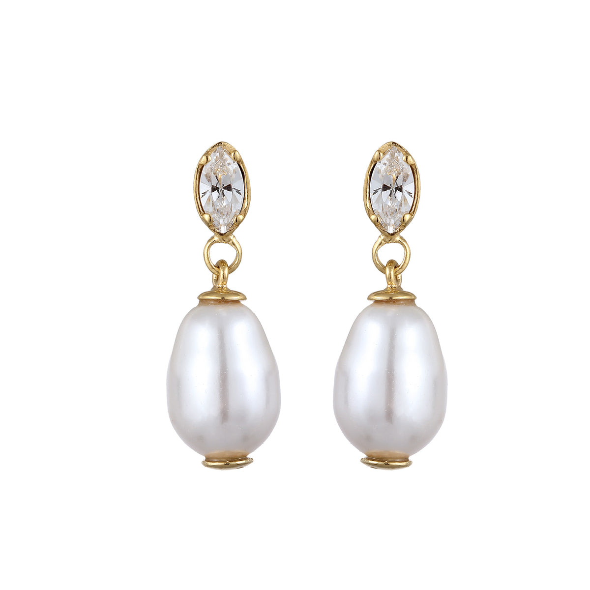 Gold - Elli | Ohrstecker | Mit Kristallen von Swarovski® & Synthetische Perle (Weiß) | 925 Sterling Silber vergoldet