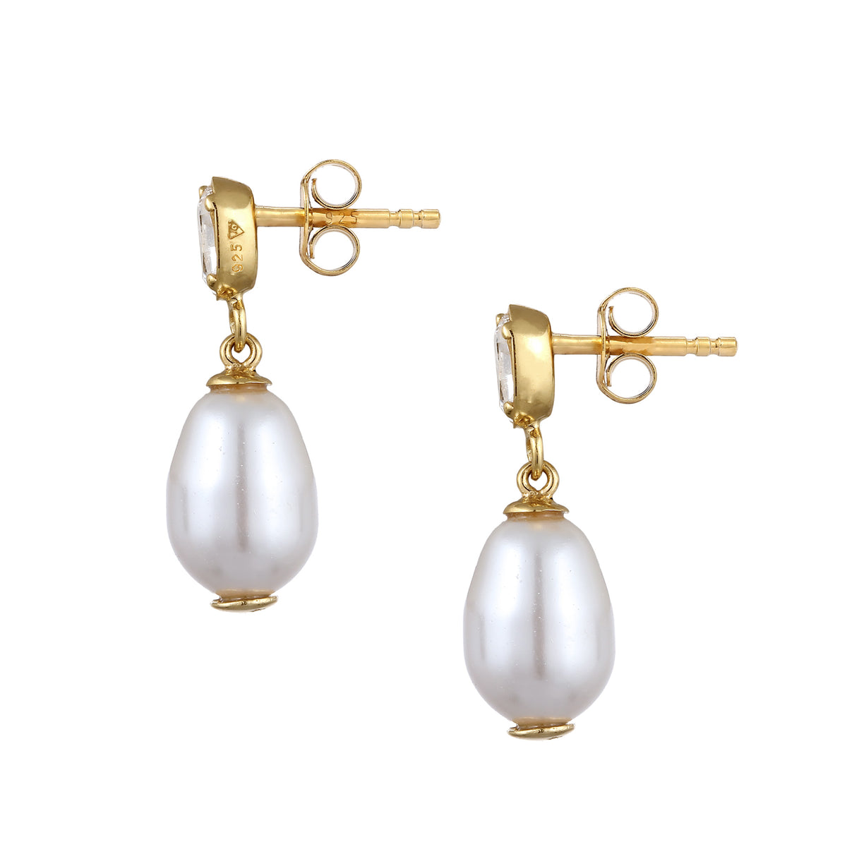 Gold - Elli | Ohrstecker | Mit Kristallen von Swarovski® & Synthetische Perle (Weiß) | 925 Sterling Silber vergoldet