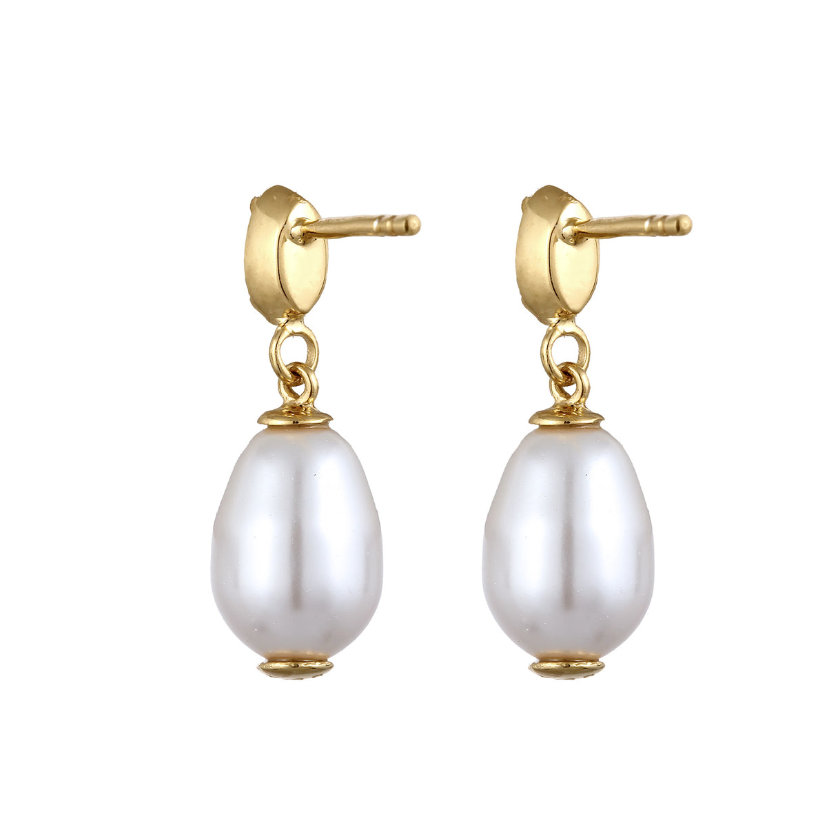 Gold - Elli | Ohrstecker | Mit Kristallen von Swarovski® & Synthetische Perle (Weiß) | 925 Sterling Silber vergoldet