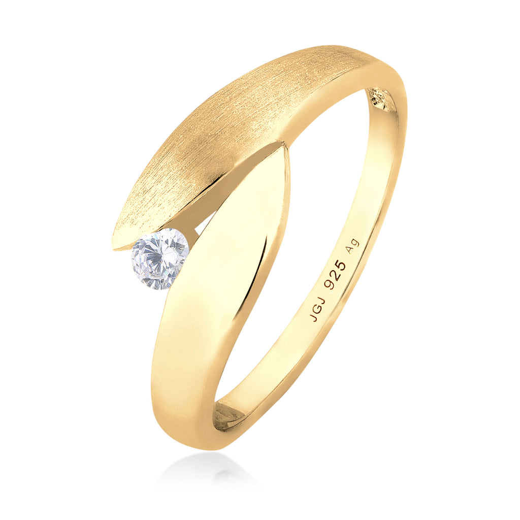 Gold - Elli | Ring Twisted | Zirkonia (Weiß, 0.04 ct) | 925 Sterling Silber vergoldet