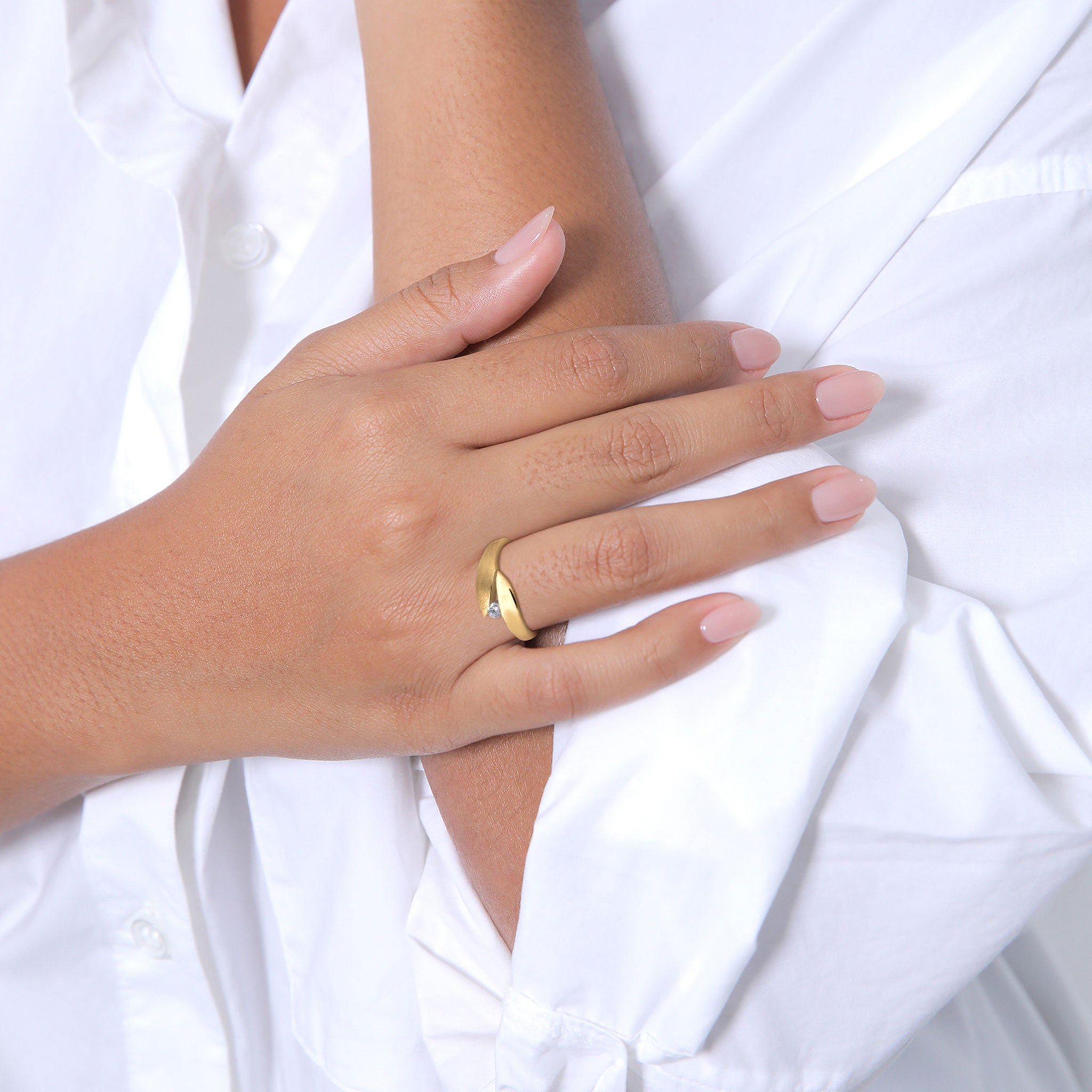 Gold - Elli | Ring Twisted | Zirkonia (Weiß, 0.04 ct) | 925 Sterling Silber vergoldet